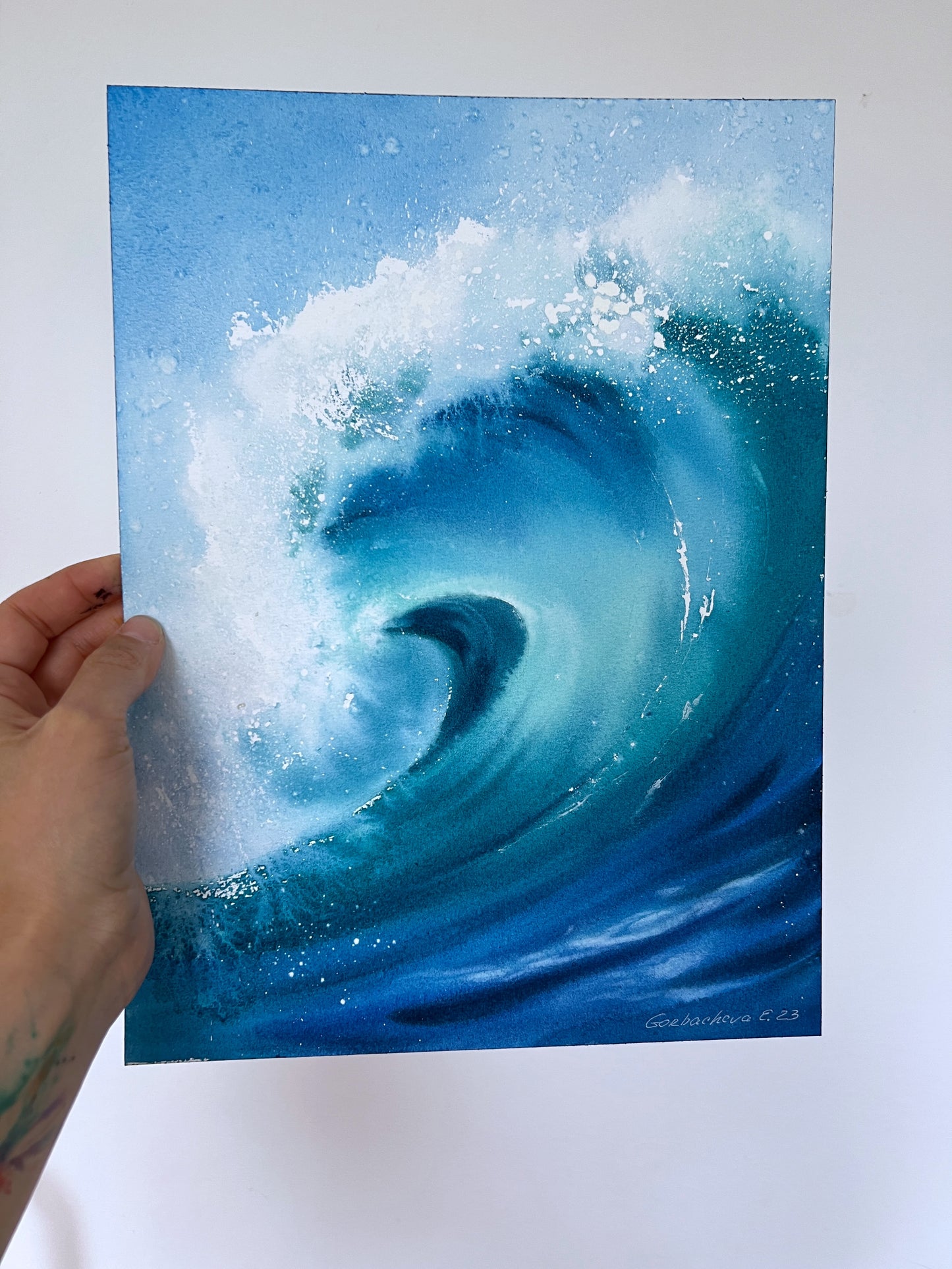 Ocean Blue Waves Small Painting, Watercolor Original, Sea Wave, Beach Art Decor, Coastal Wall Art, Gift, Seascape