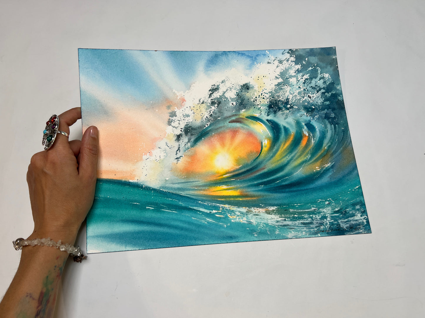 Original Watercolor Art: 'Solar Whirlpool #2' Sun Wave