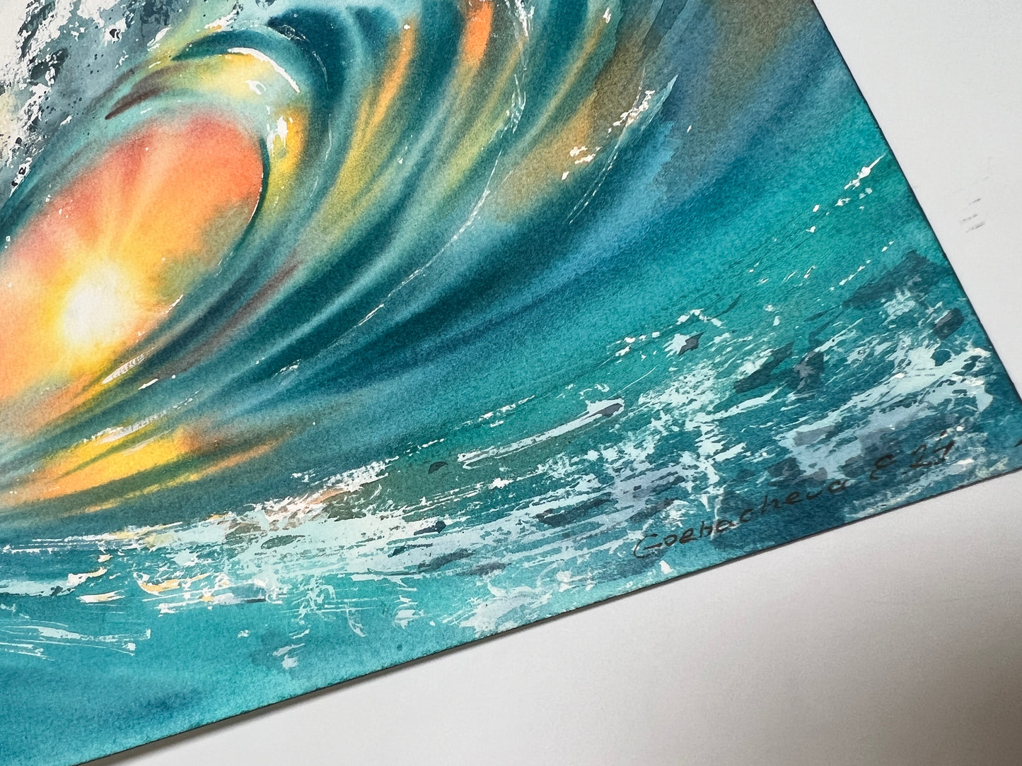 Original Watercolor Art: 'Solar Whirlpool #2' Sun Wave