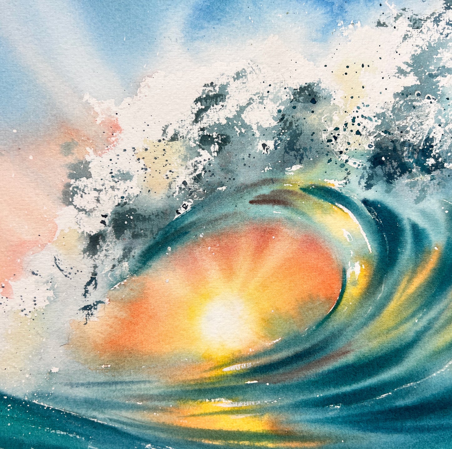 Original Watercolor Art: 'Solar Whirlpool #2' Sun Wave