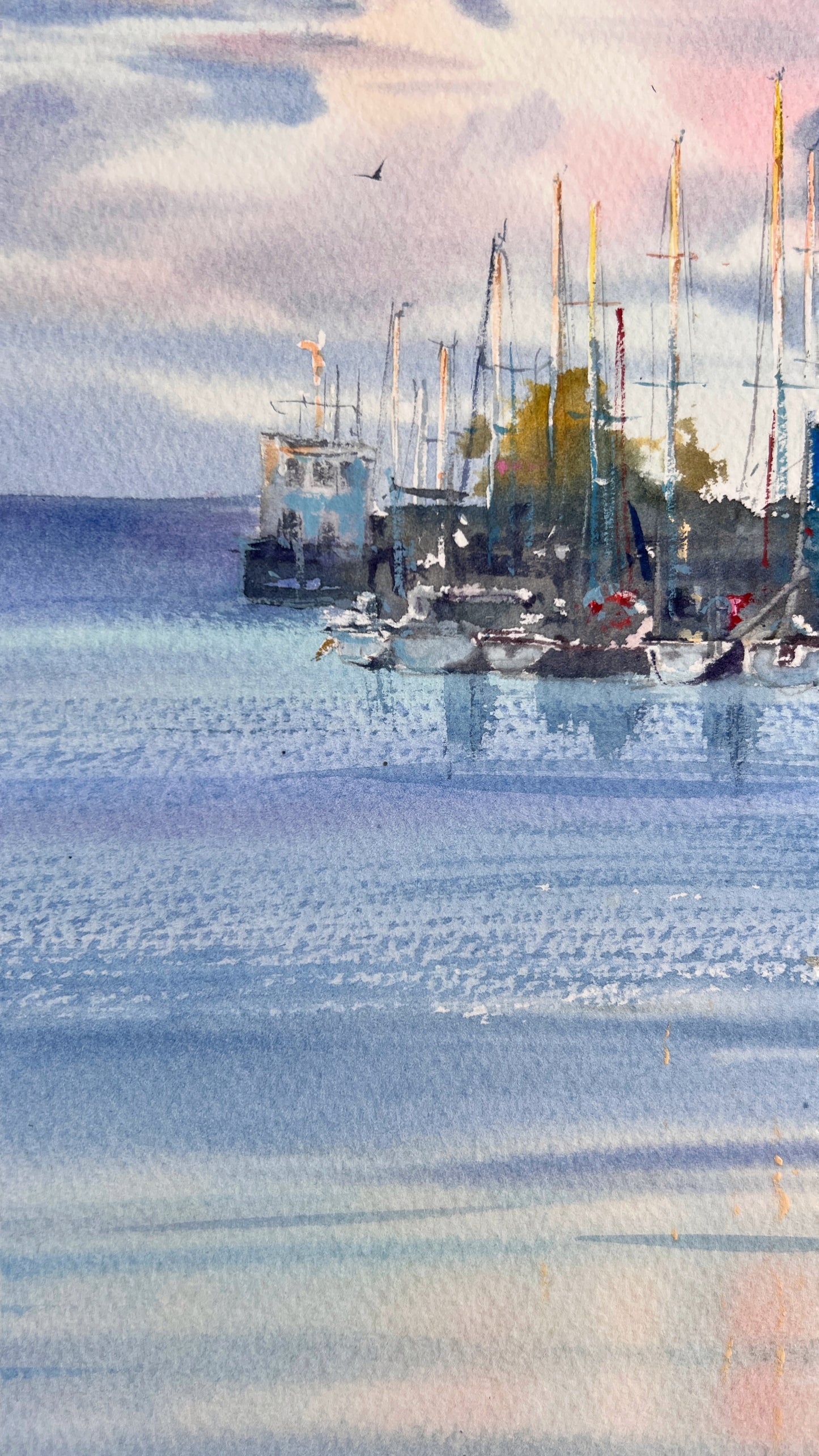 Lomonosov St Petersburg Watercolor, Russian Marina Painting, Baltic Seascape, Quiet Waters of St. Petersburg 15x22