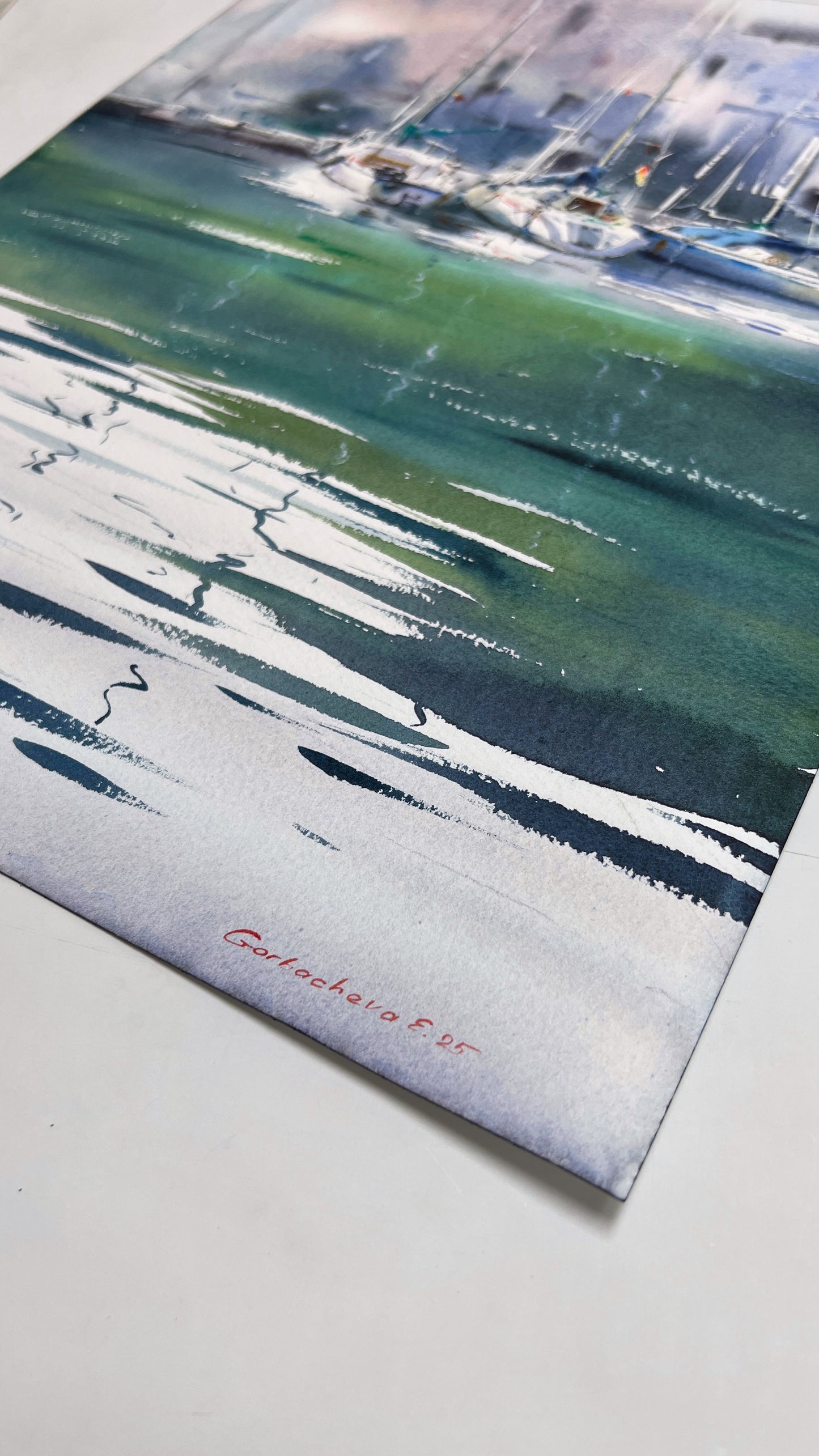 Watercolor art Original Sailboat Painting - Quiet Marina