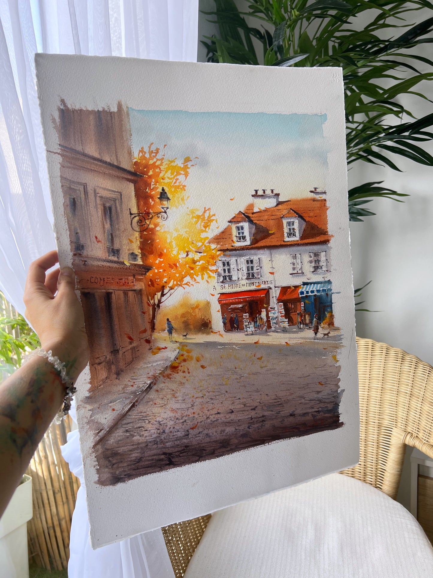 Autumn in Paris Painting (Original Watercolor) - Montmartre Foliage Art