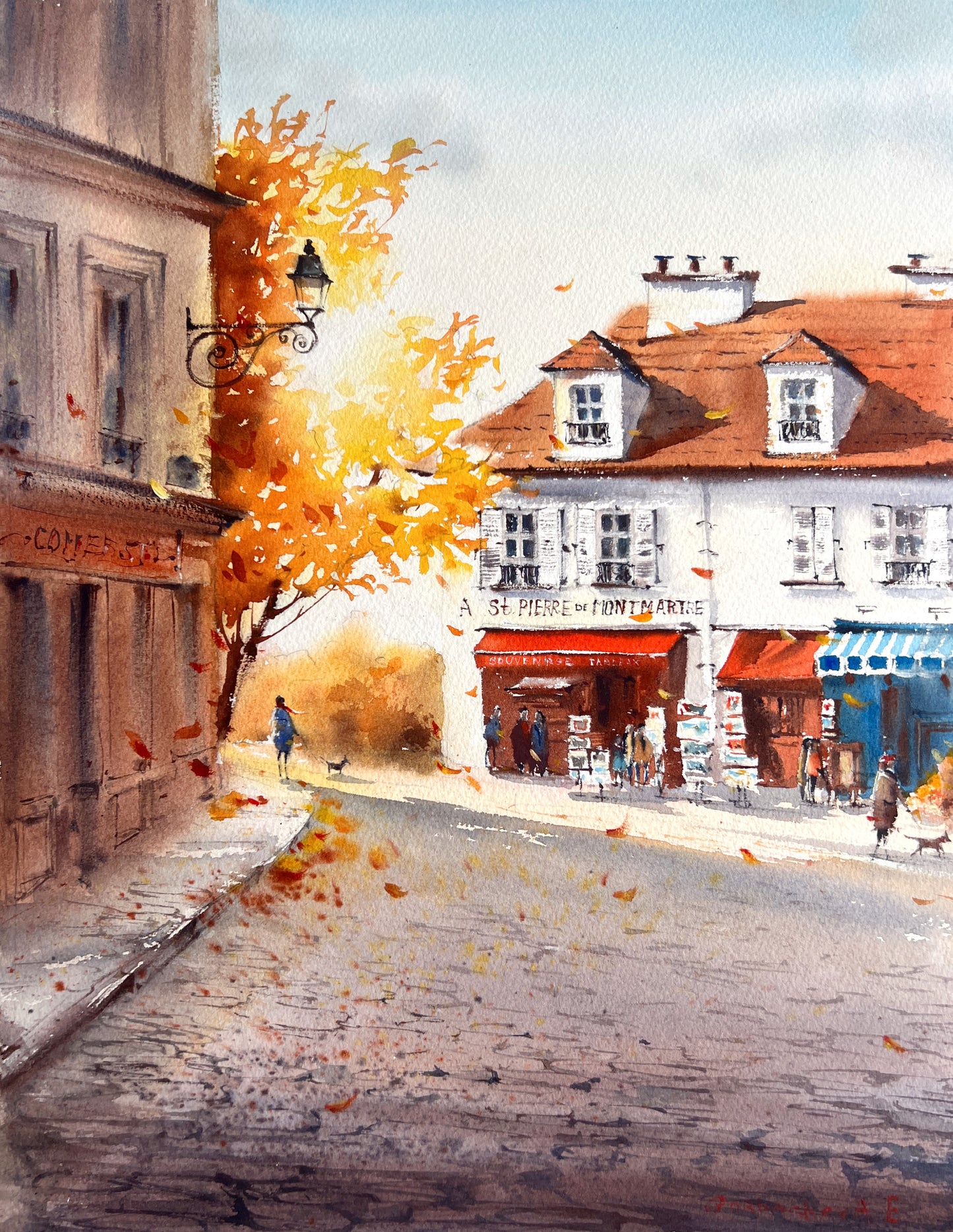 Autumn in Paris Painting (Original Watercolor) - Montmartre Foliage Art