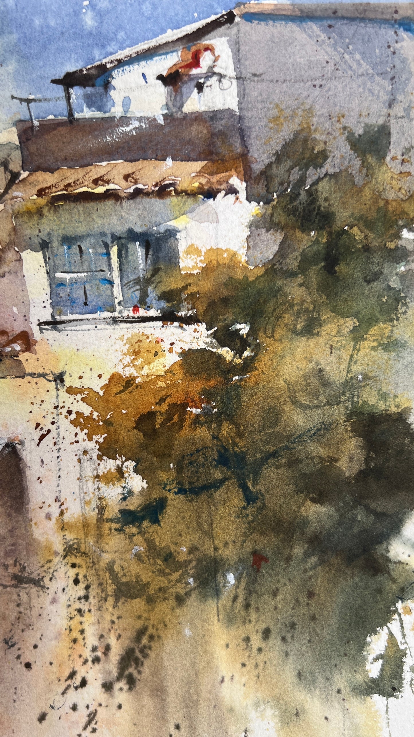 Spanish Village Watercolor Painting, Spain Architecture Art, Beneath Spanish Skies 12x16 in