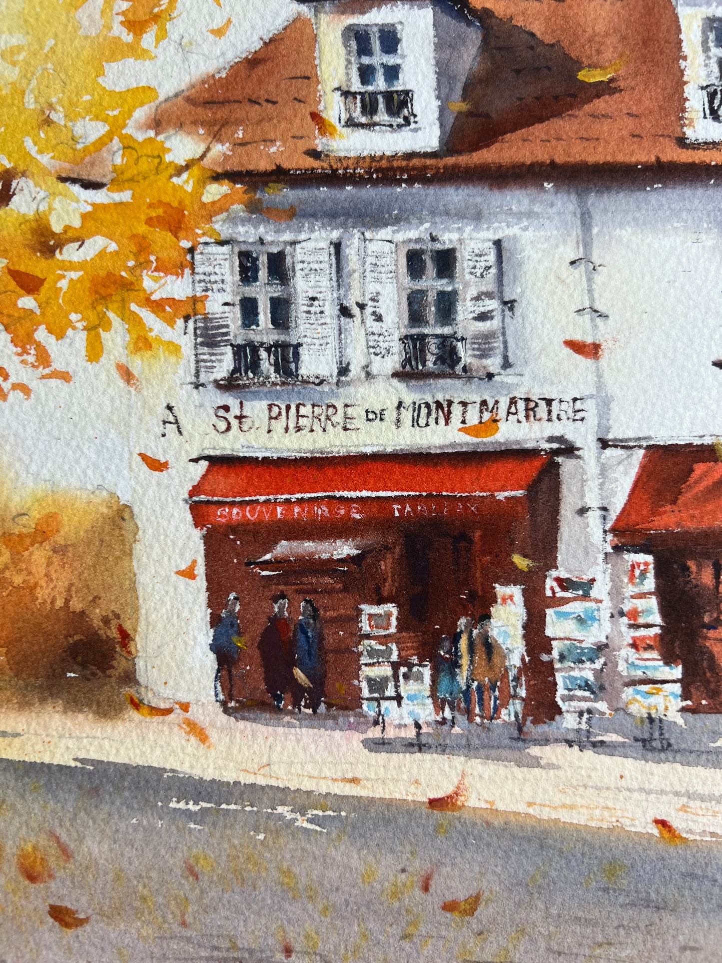 Autumn in Paris Painting (Original Watercolor) - Montmartre Foliage Art