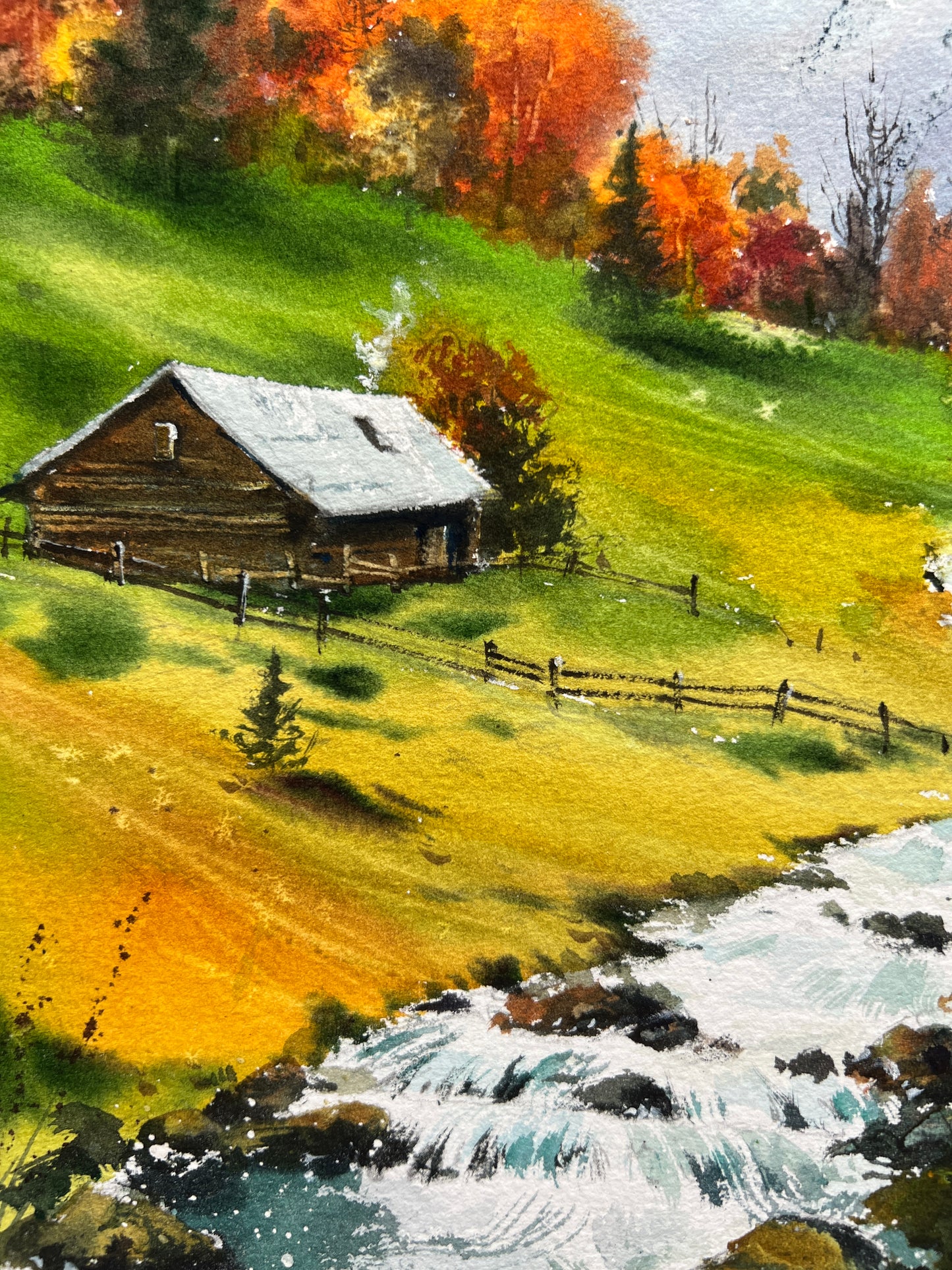 Mountain River #42 - Vibrant Fall River Original Painting - Nature Watercolor Artwork