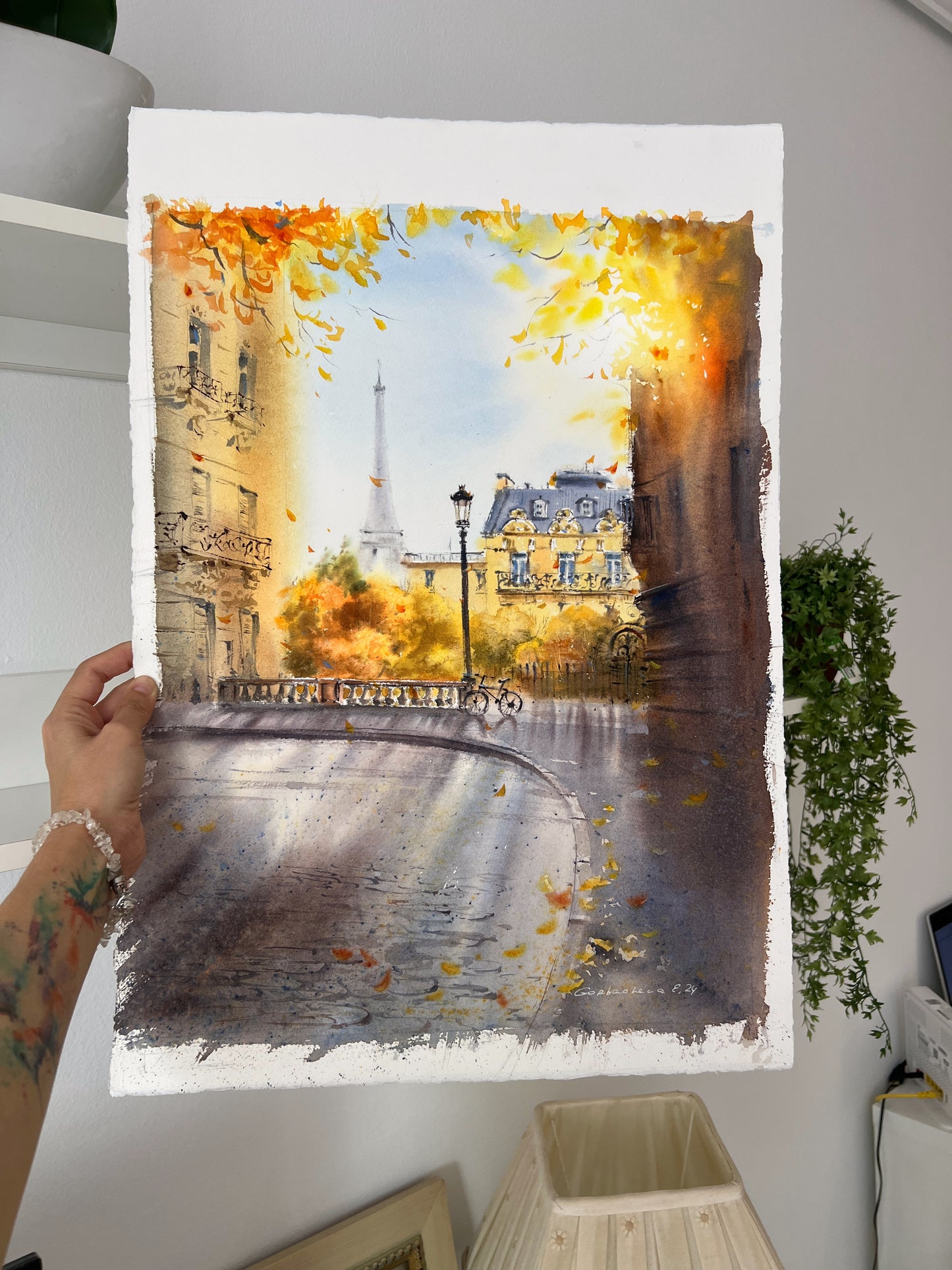 Autumn in Paris #2  Watercolor Watercolor Painting, Eiffel Tower Cityscape