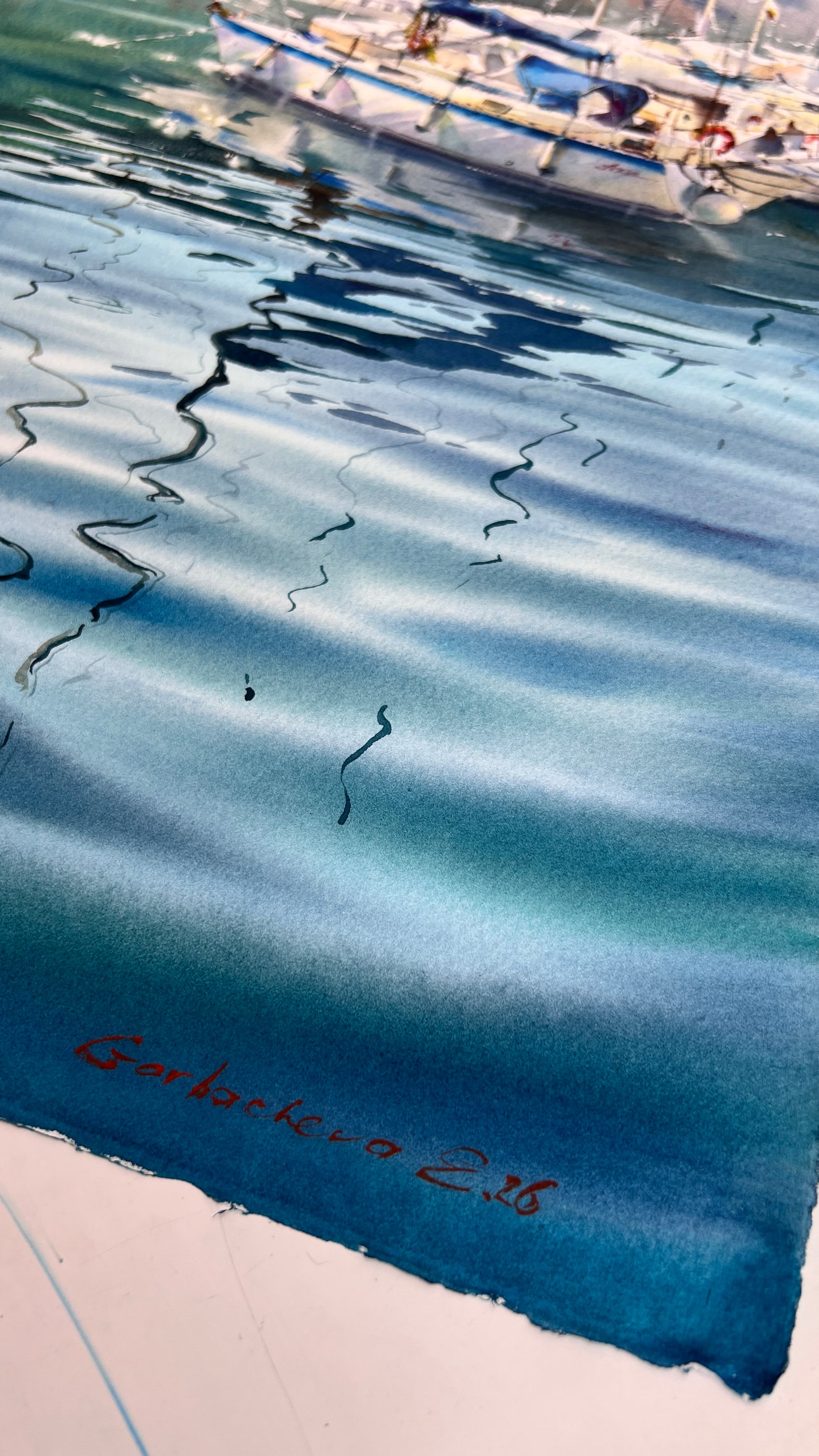 Underwater Light Watercolor, Sailboat Painting, Underwater Light 15x22