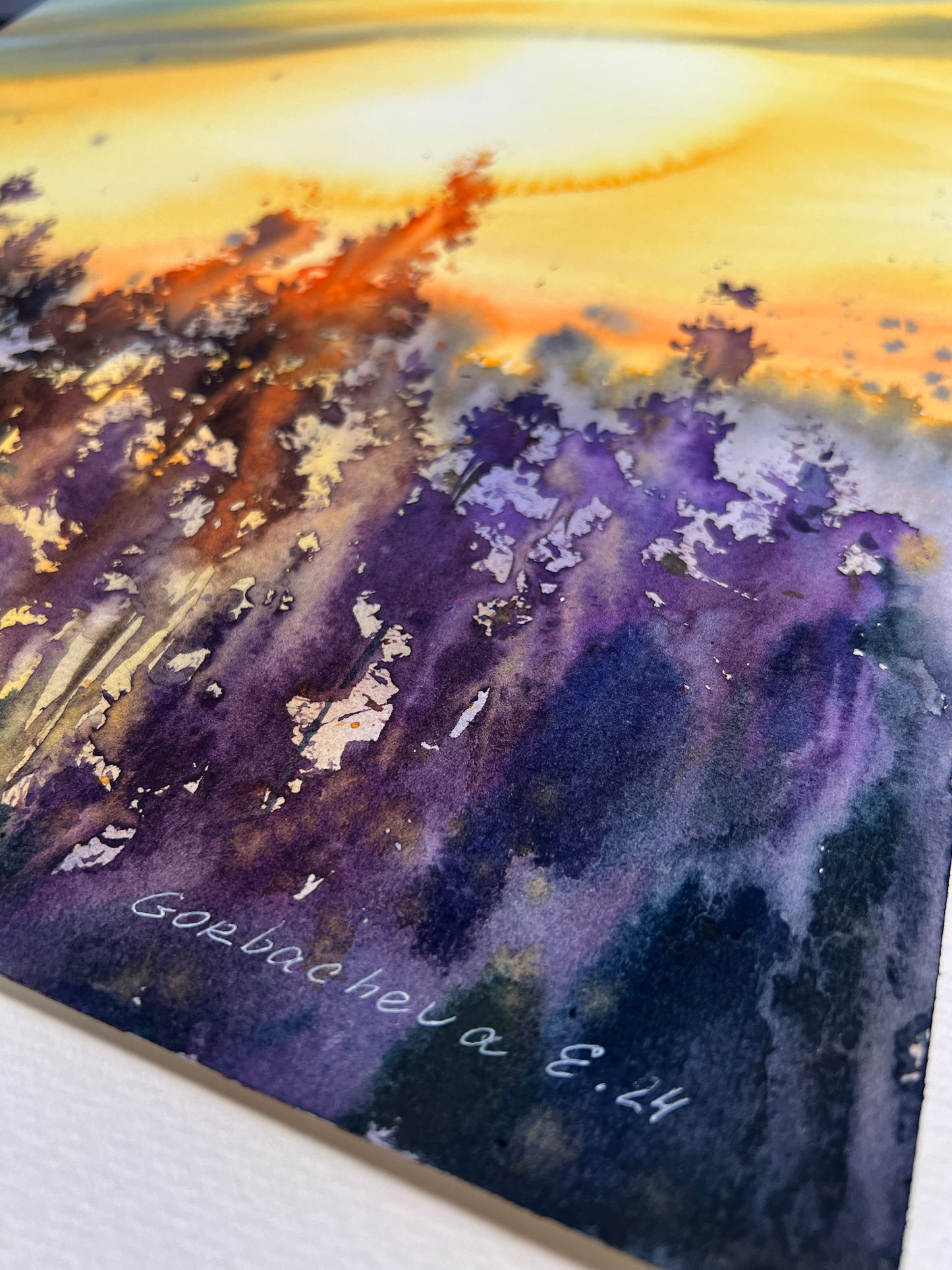 Nature Painting, Original Watercolor Artwork - Lavender sunset
