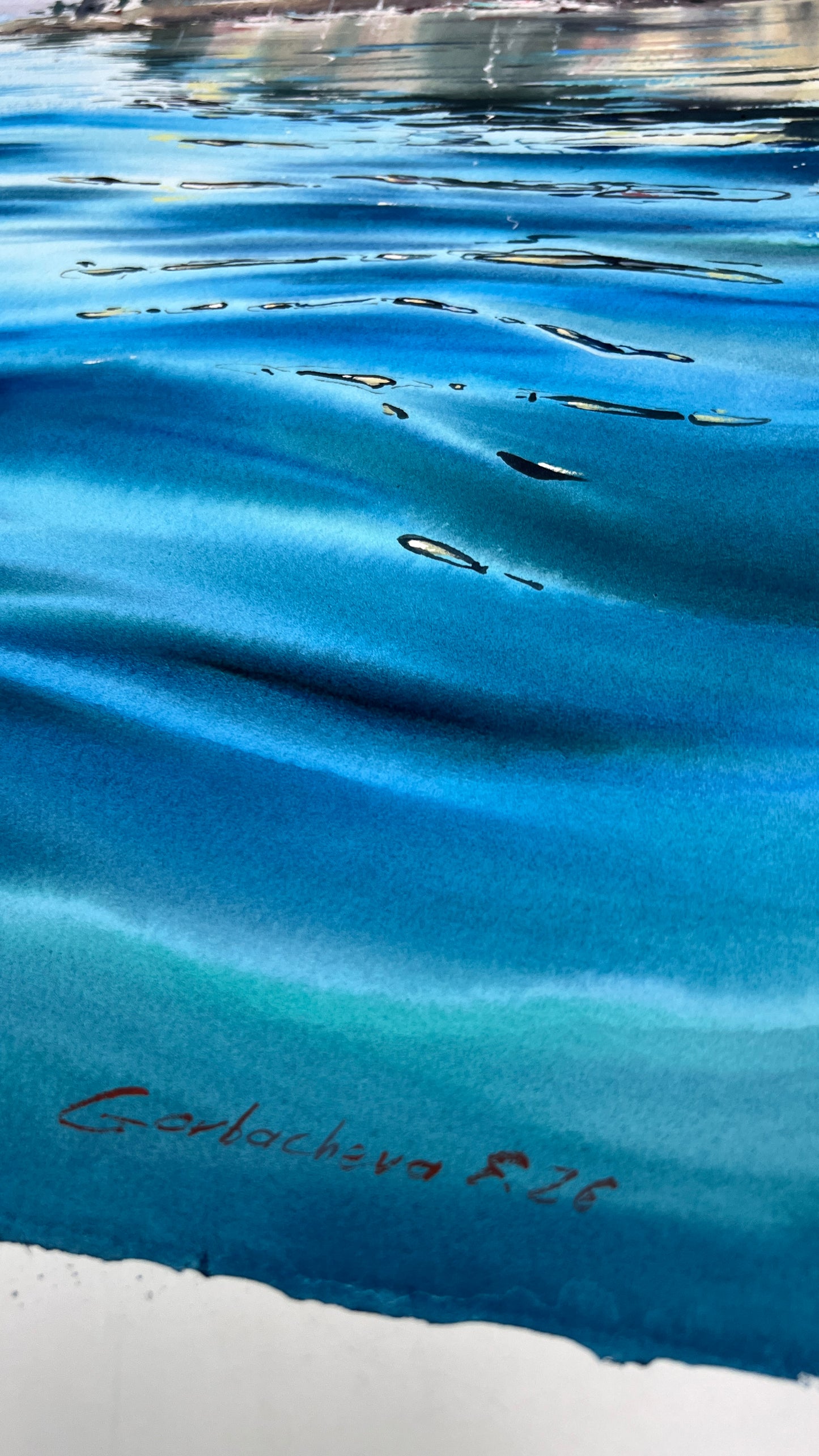 Recco Liguria Watercolor, Italian Riviera Seascape, Blue Waters of Recco 15x22
