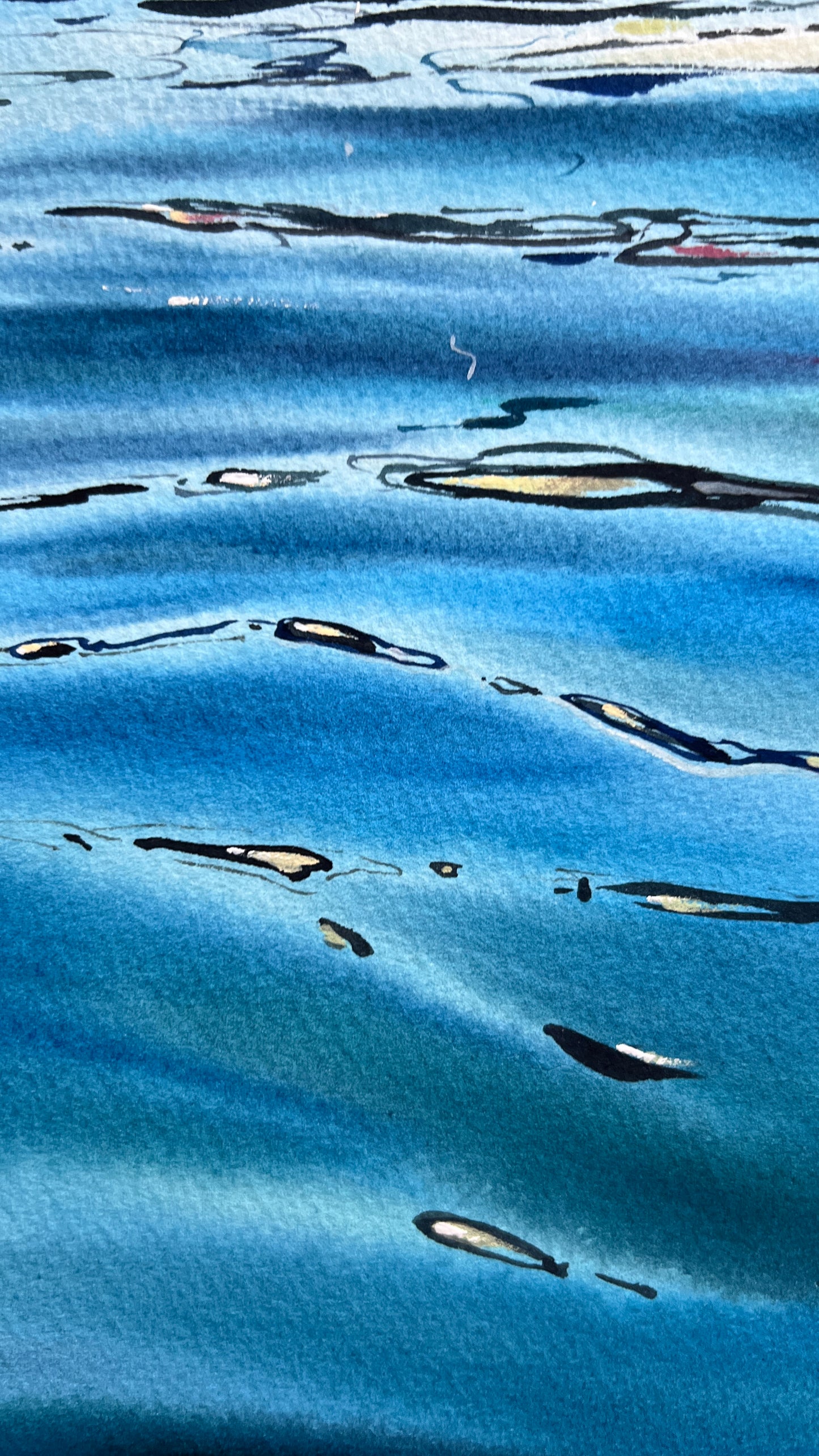 Recco Liguria Watercolor, Italian Riviera Seascape, Blue Waters of Recco 15x22