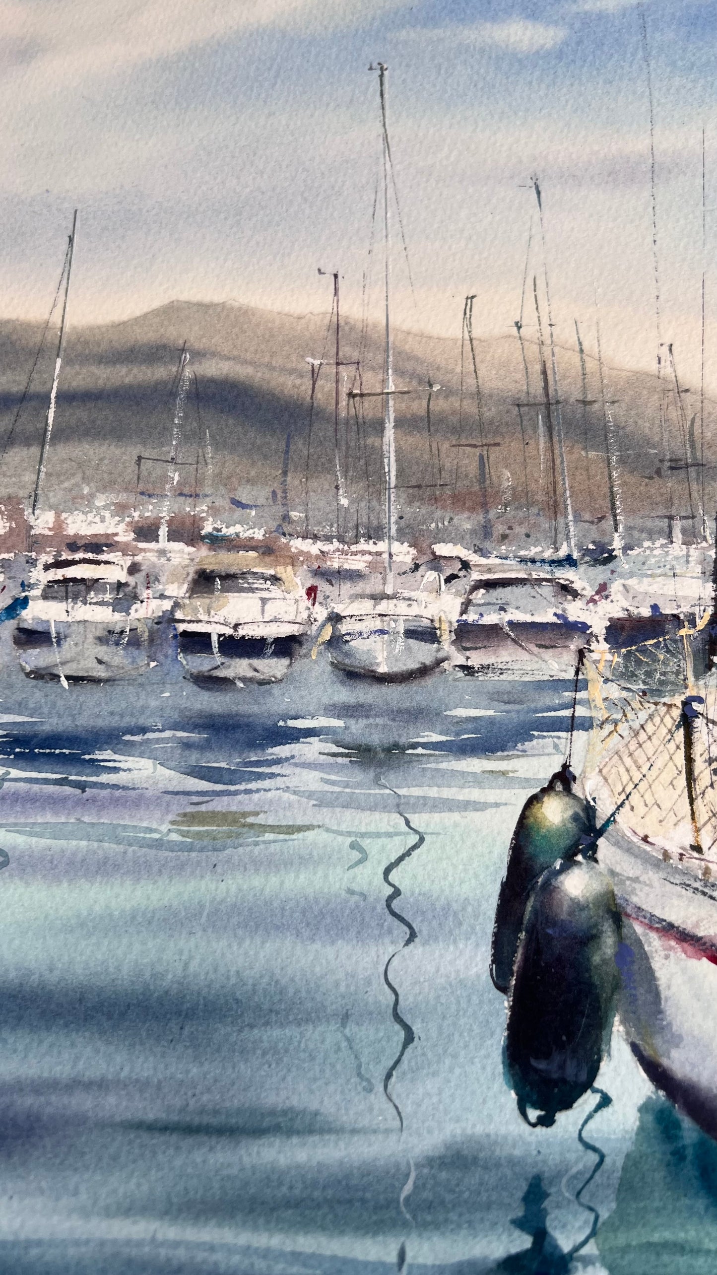 Sailboat Watercolor Painting, Coastal Marina Art, Waiting for the Wind 15x22