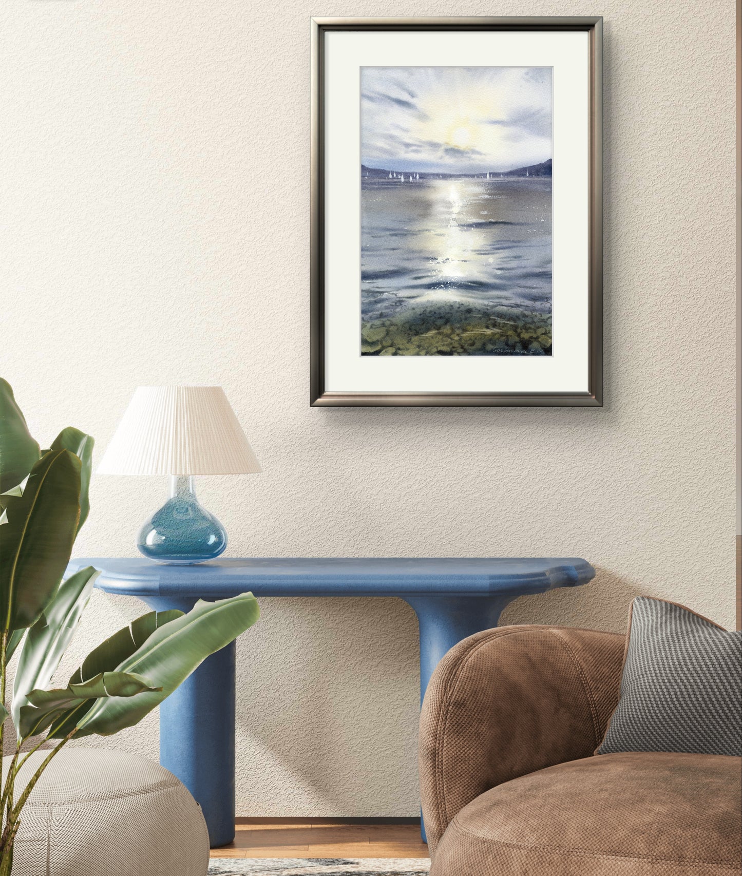 Sunny Path Sea Wall Art, Seascape Print, Watercolor Painting, Underwater Rocks, Yachting Art, Modern Canvas Prints, Gift