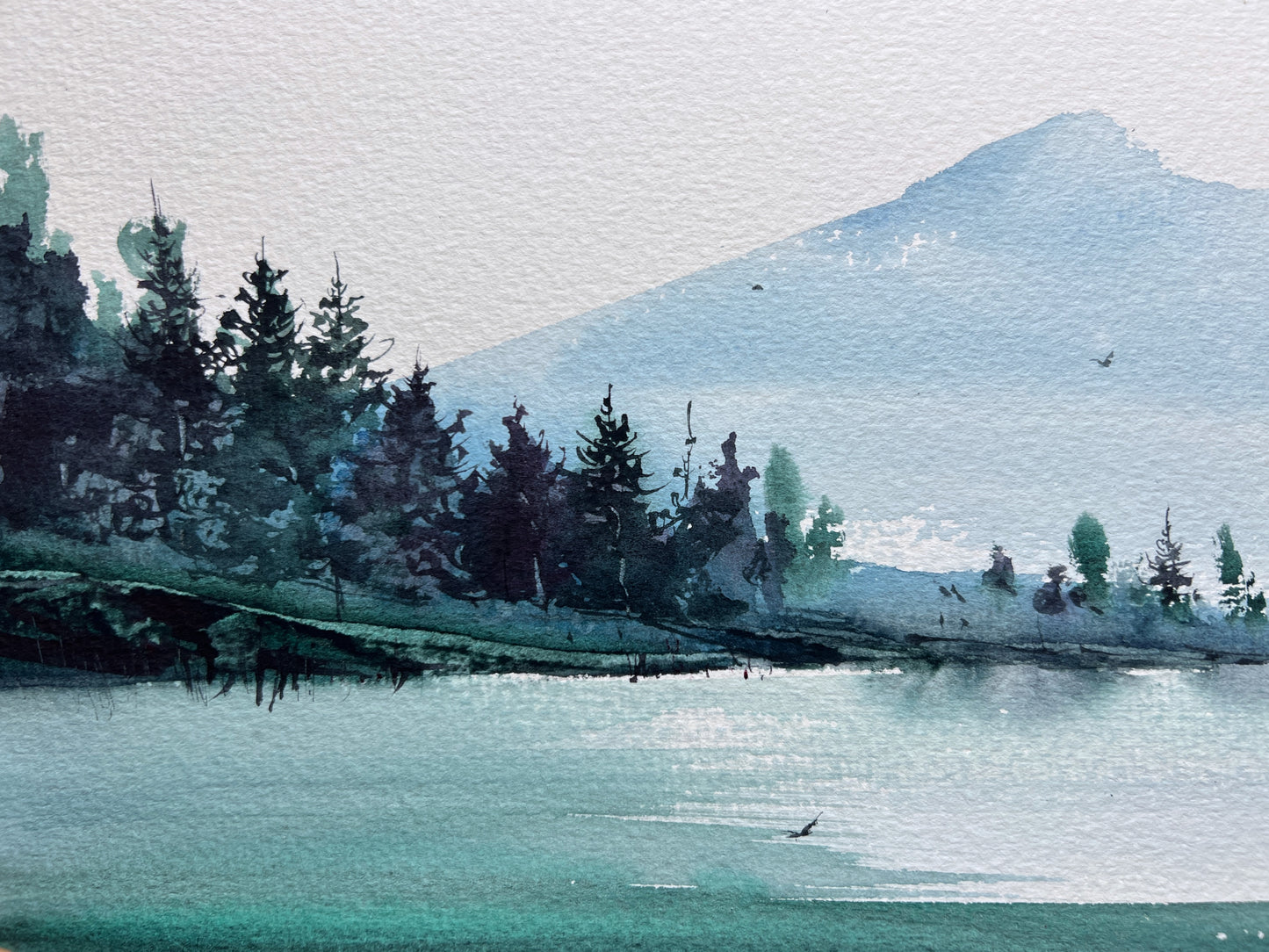 Modern Original Painting Watercolor - Mountain Lake #33