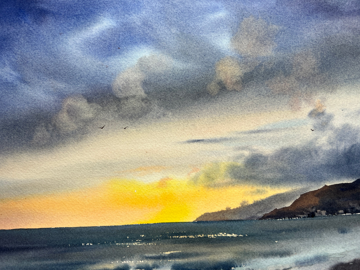 Sunset in Gelendzhik #3 Watercolor Painting - Coastal Sunset Artwork