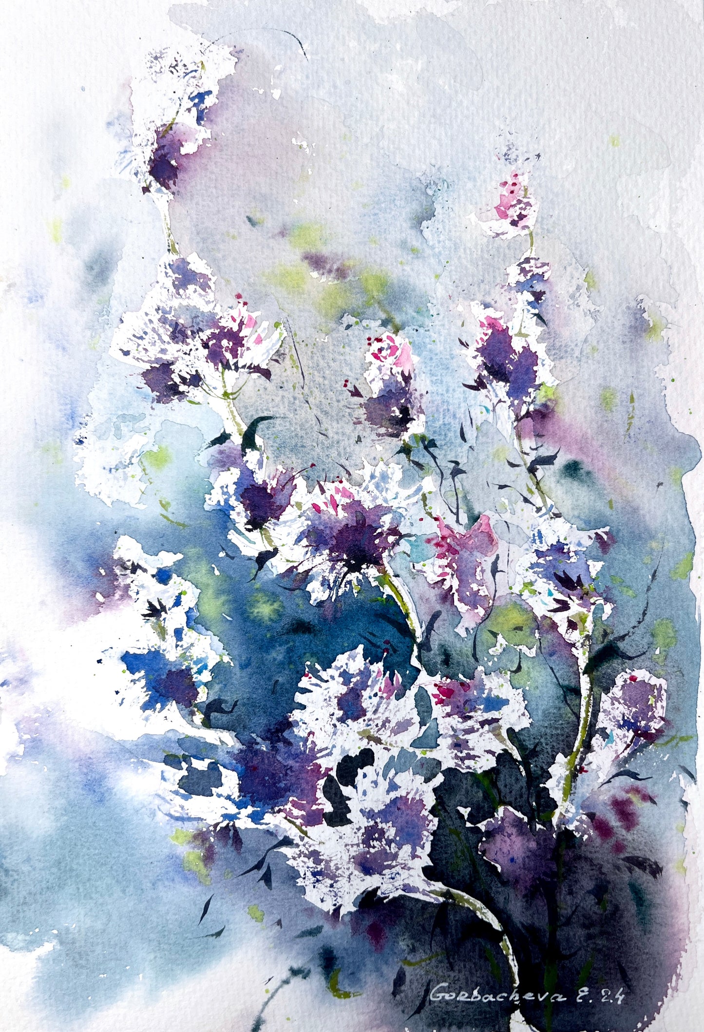 Wildflowers Watercolor Painting - Lilac Symphony Art - Original Floral Wall Decor