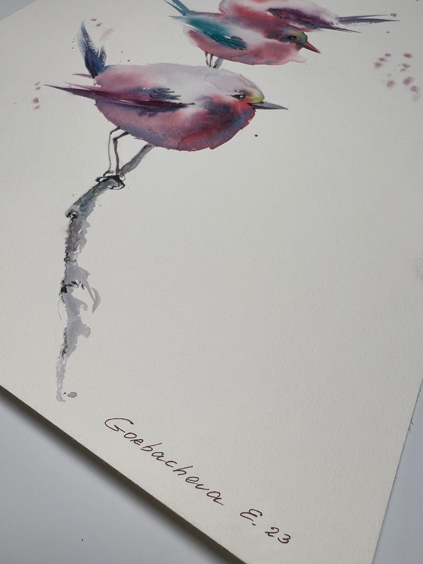 Cute Bird Watercolor Painting, Original Artwork, Gift For Bird Lover, Pink Neutral Art Illustration