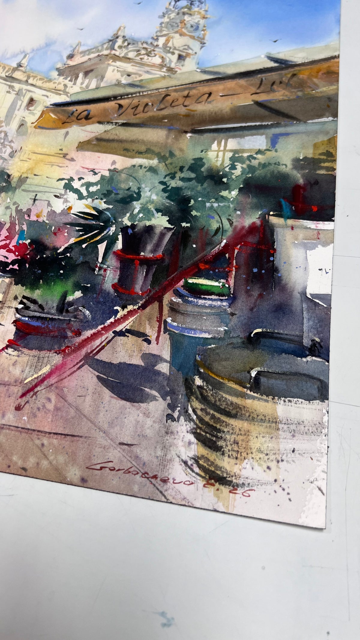Valencia Spain Watercolor Painting, Spanish Cityscape Art, Valencia in Bloom 12x16