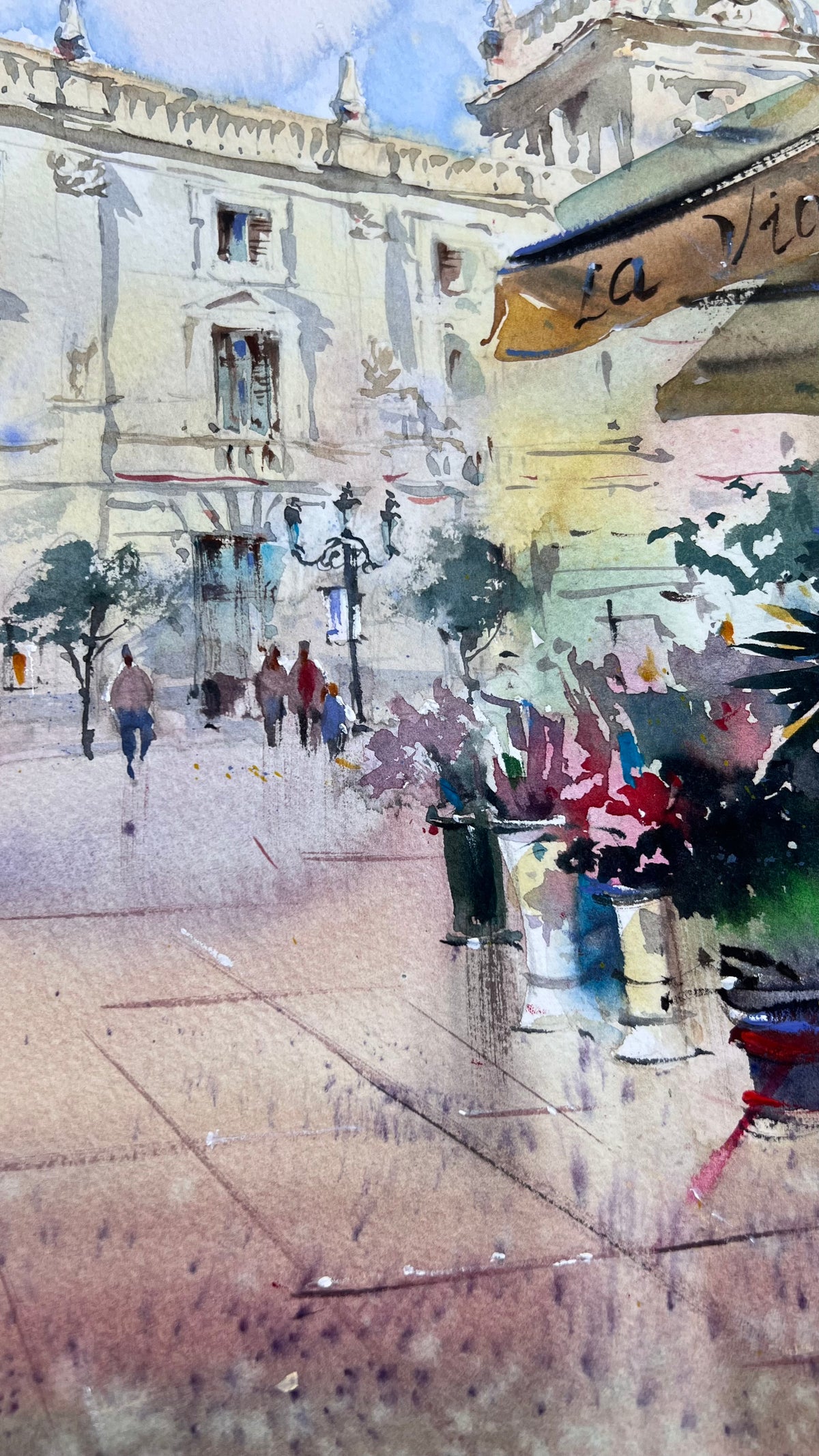 Valencia Spain Watercolor Painting, Spanish Cityscape Art, Valencia in Bloom 12x16