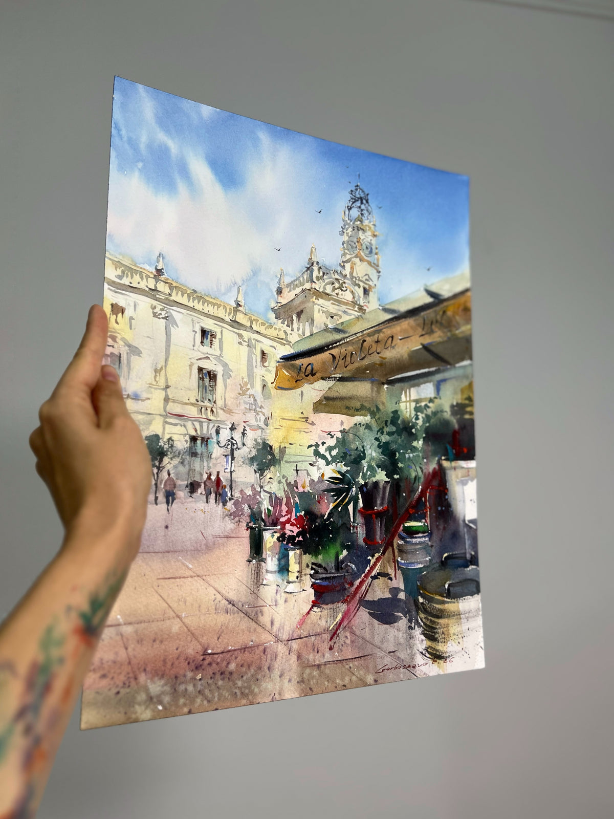 Valencia Spain Watercolor Painting, Spanish Cityscape Art, Valencia in Bloom 12x16