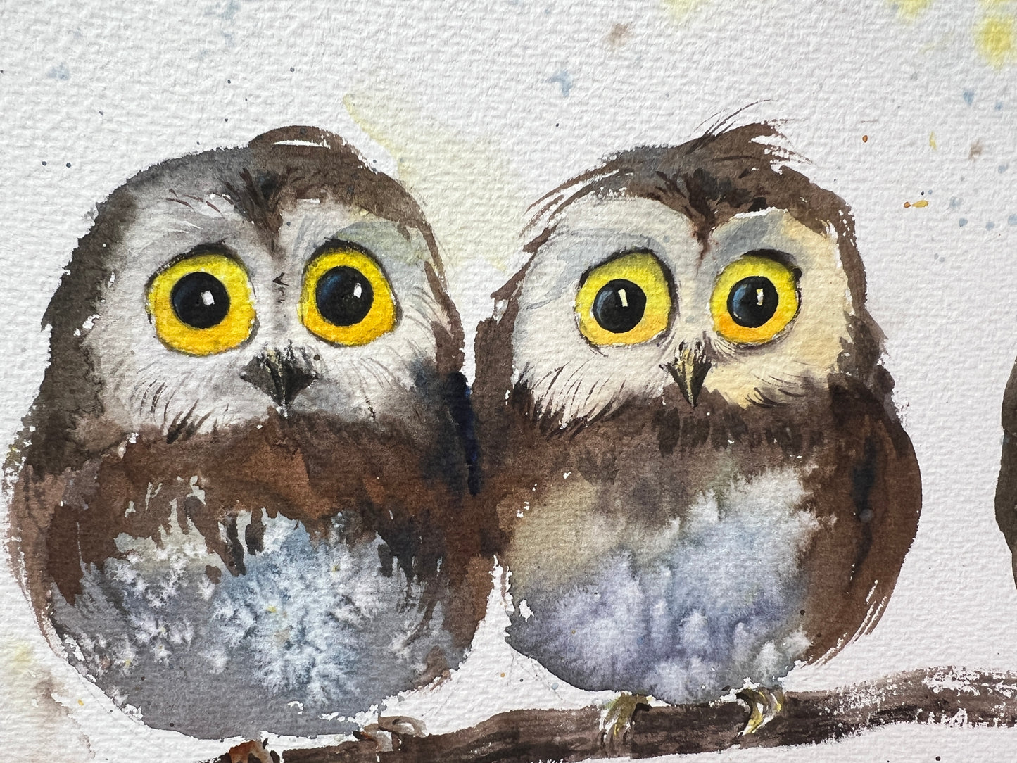Christmas Owl Painting Original - Trio #2