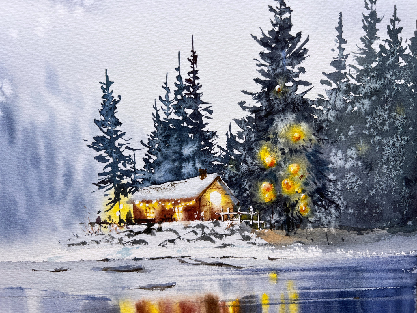 Christmas Decor, Watercolor Painting Original, Xmas Gallery Wall Art, Rustic Winter, Gift, 9х12 inch