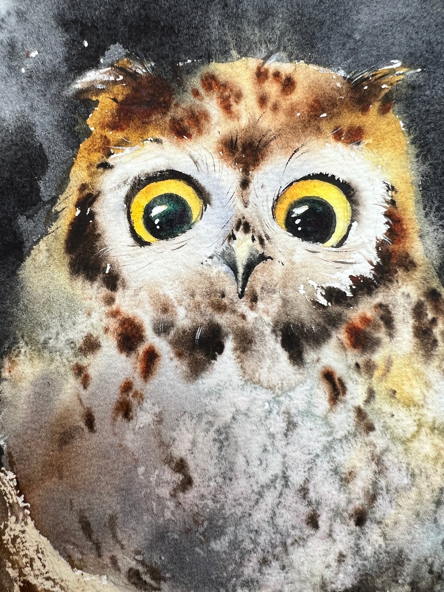 Owl in a hollow #2 - Unique Owl Watercolor Painting - Ideal Personalized Gift for New Year