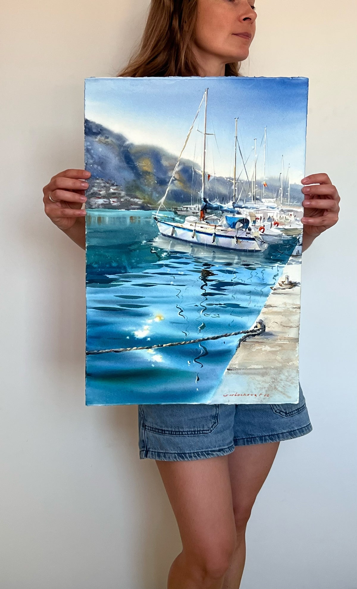 Original Watercolor Sailboat Painting, Mediterranean Harbor Art, A Harbor of Dreams 15x22