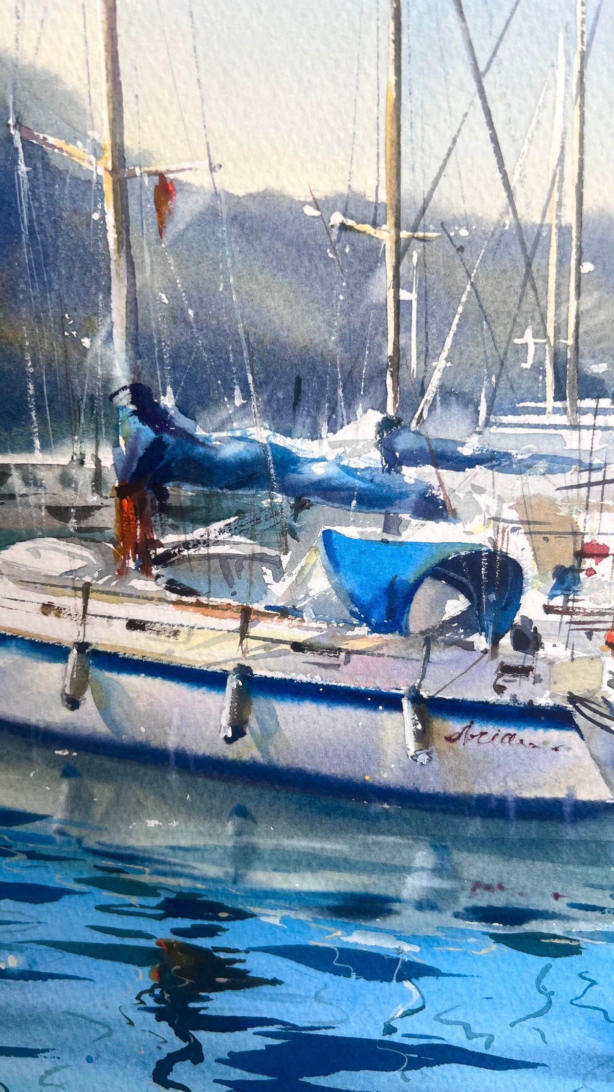 Original Watercolor Sailboat Painting, Mediterranean Harbor Art, A Harbor of Dreams 15x22