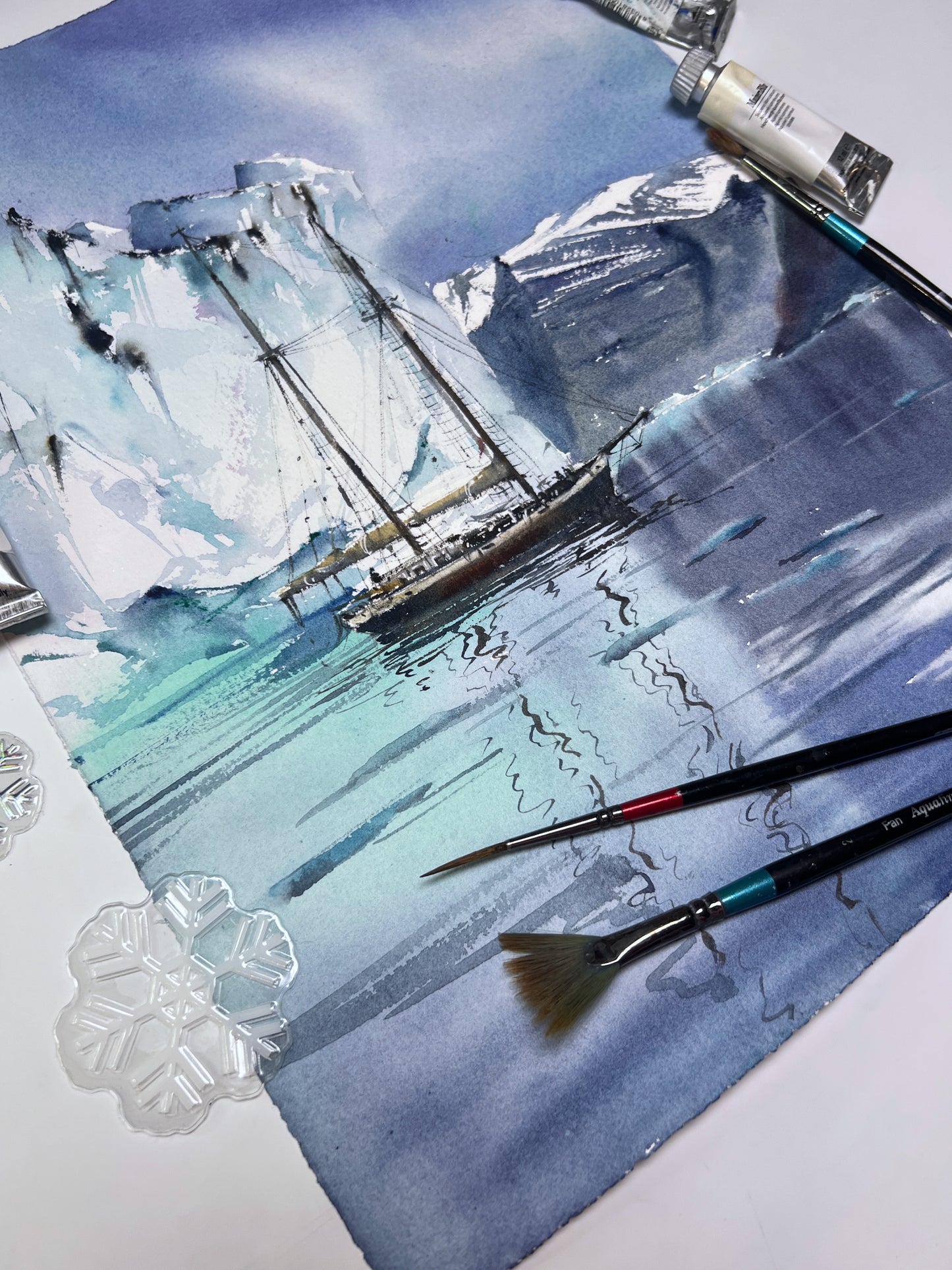 Arctic Painting Original, Seascape, Antarctic Iceberg, Adventure Travel Gift, Watercolor Wall Decor