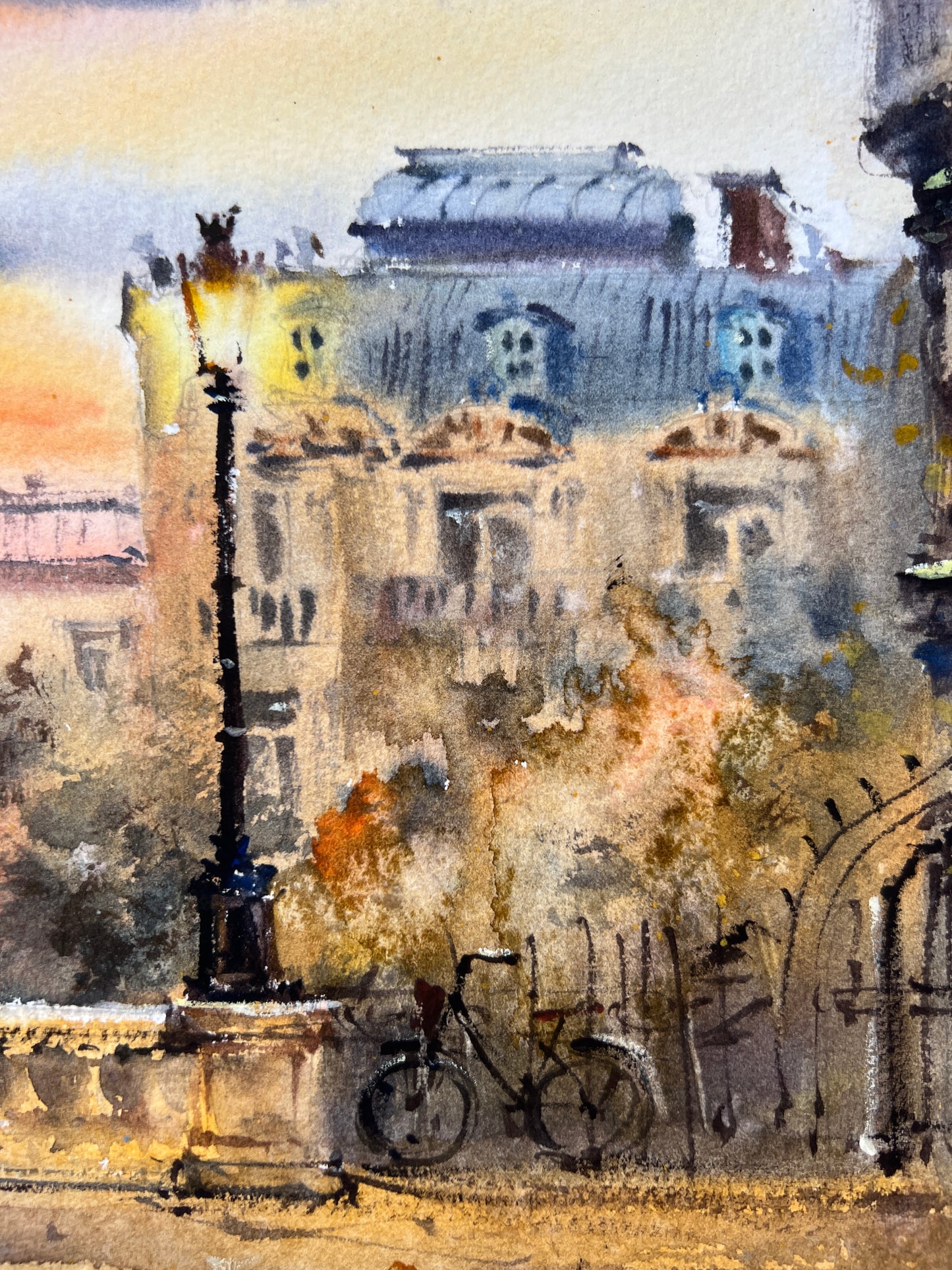 Charming Paris Watercolor Painting Original, Eiffel Tower Art, Beautiful French Cityscape  - On the streets of Paris #4