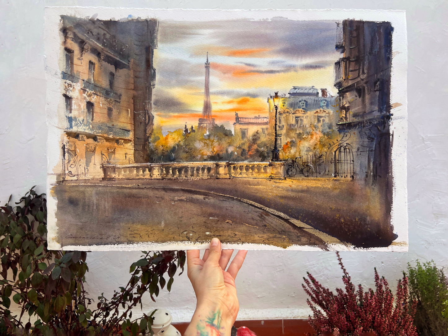 Charming Paris Watercolor Painting Original, Eiffel Tower Art, Beautiful French Cityscape  - On the streets of Paris #4