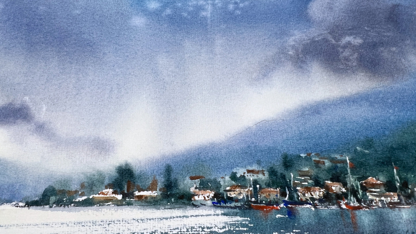 Original Watercolor Painting of Sea Coast Montenegro - 9x12 inch Artwork