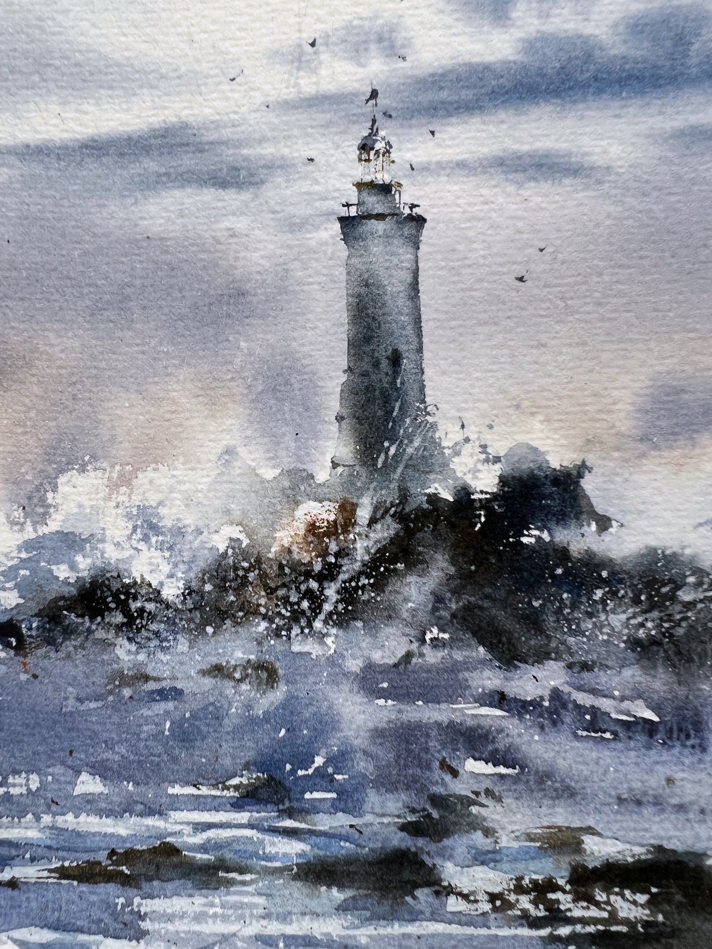 Watercolor Original Lighthouse Painting, "Before the Storm #7" - Small Art Piece for Home Decor, Perfect Gift for Nautical Enthusiasts