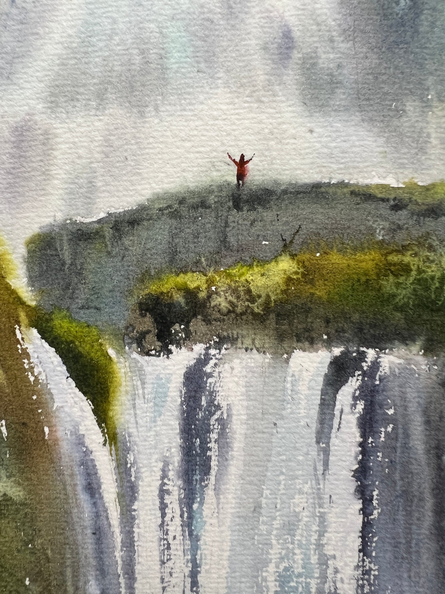 Watercolor Original Painting Icelandic Art - Iceland Waterfalls