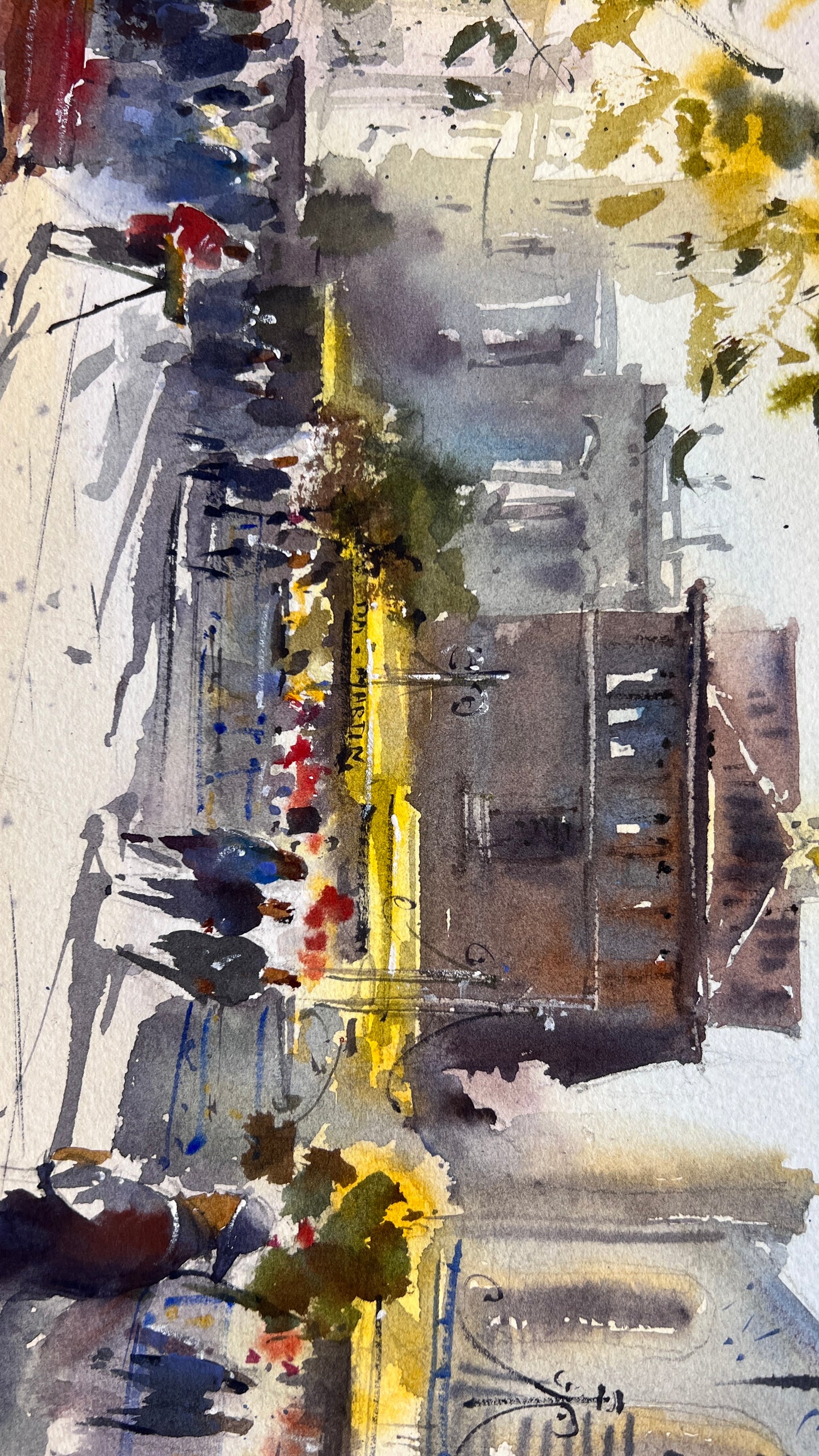 Valencia Spain Watercolor Painting Cityscape Art, Golden Valencia Glow 11x15 in