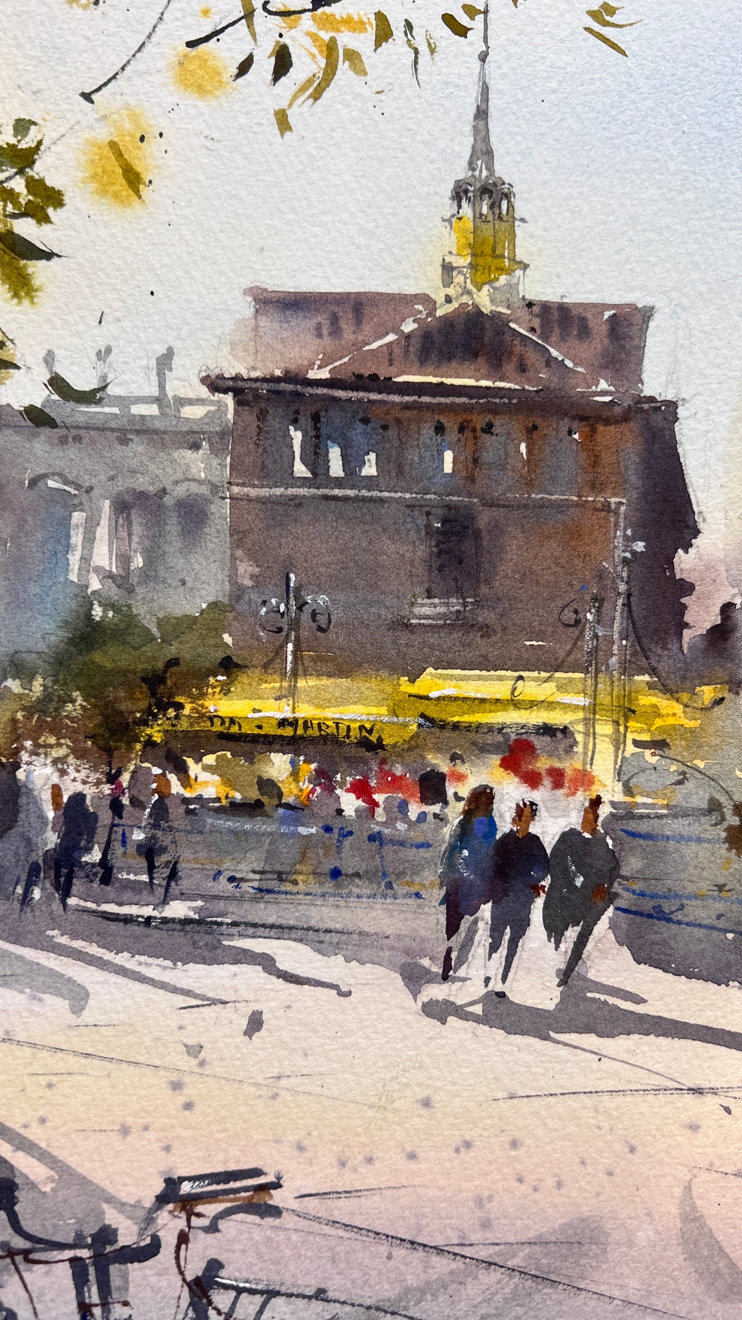 Valencia Spain Watercolor Painting Cityscape Art, Golden Valencia Glow 11x15 in