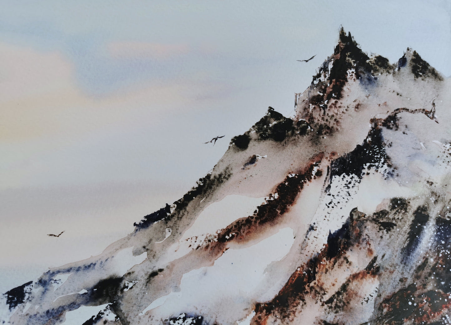 Mountains Painting Original Watercolor Art, Snowy Landscape Artwork, Alps Mountain, Nature Wall Decor