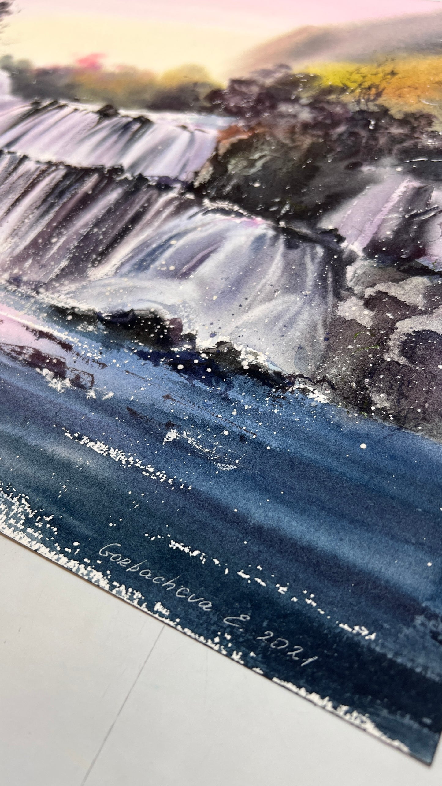 Waterfall Watercolor Original Painting, Waterfall #8 12x16 in