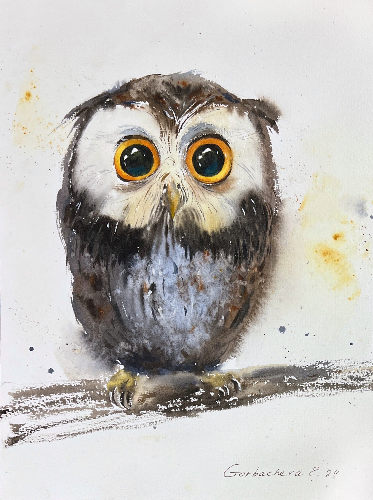 Adorable Owl Painting - Original Watercolor, Ideal Christmas Gift for Nature Lovers