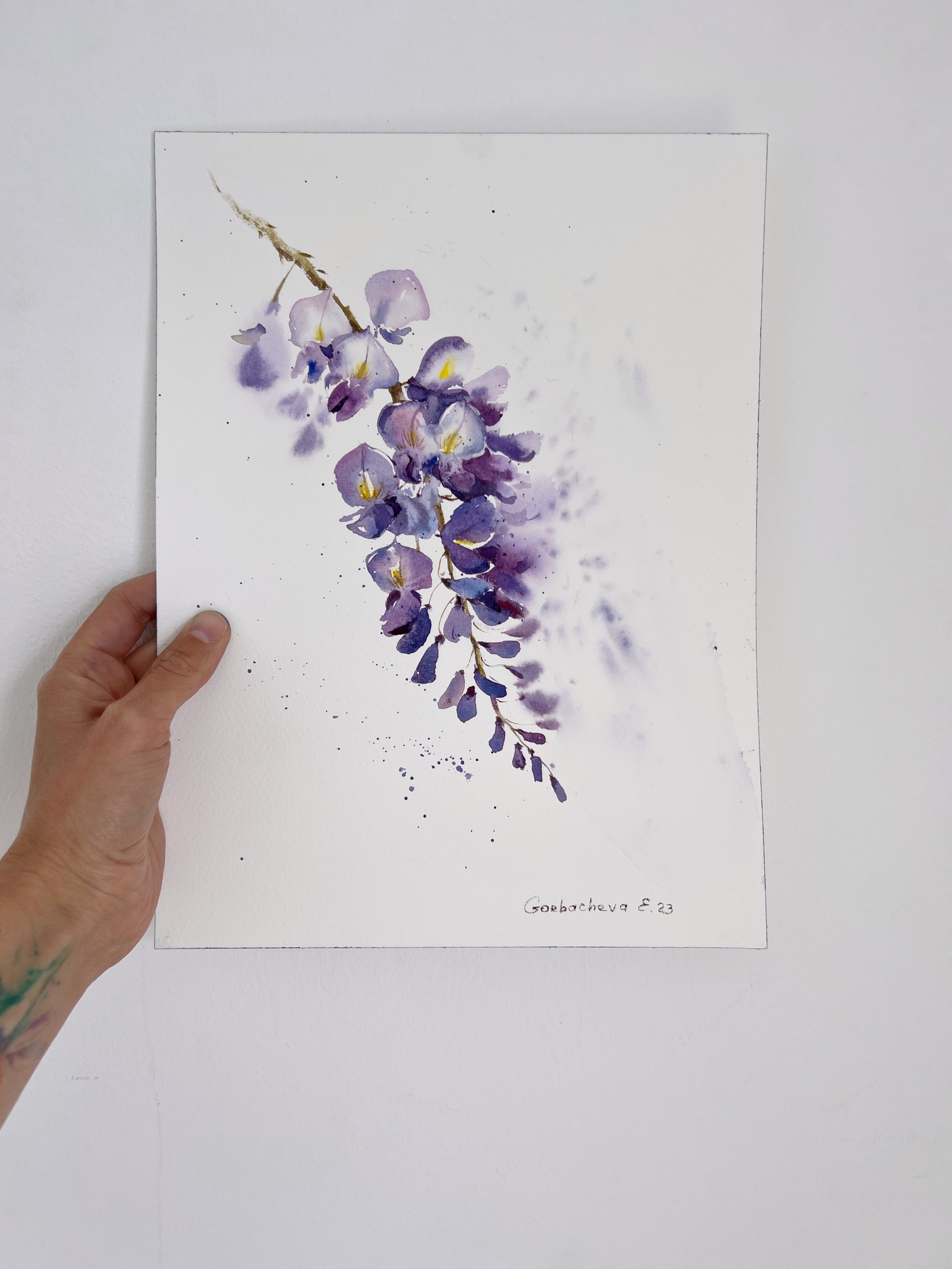 Wisteria original watercolor painting flowers wall art home hotsell decor 9x12, unframed