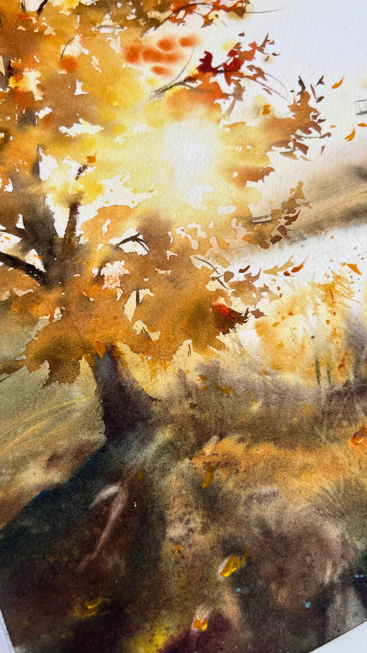 Autumn Watercolor Landscape, Windmill Painting, Original Fall Art, Whispers of Autumn 12x14