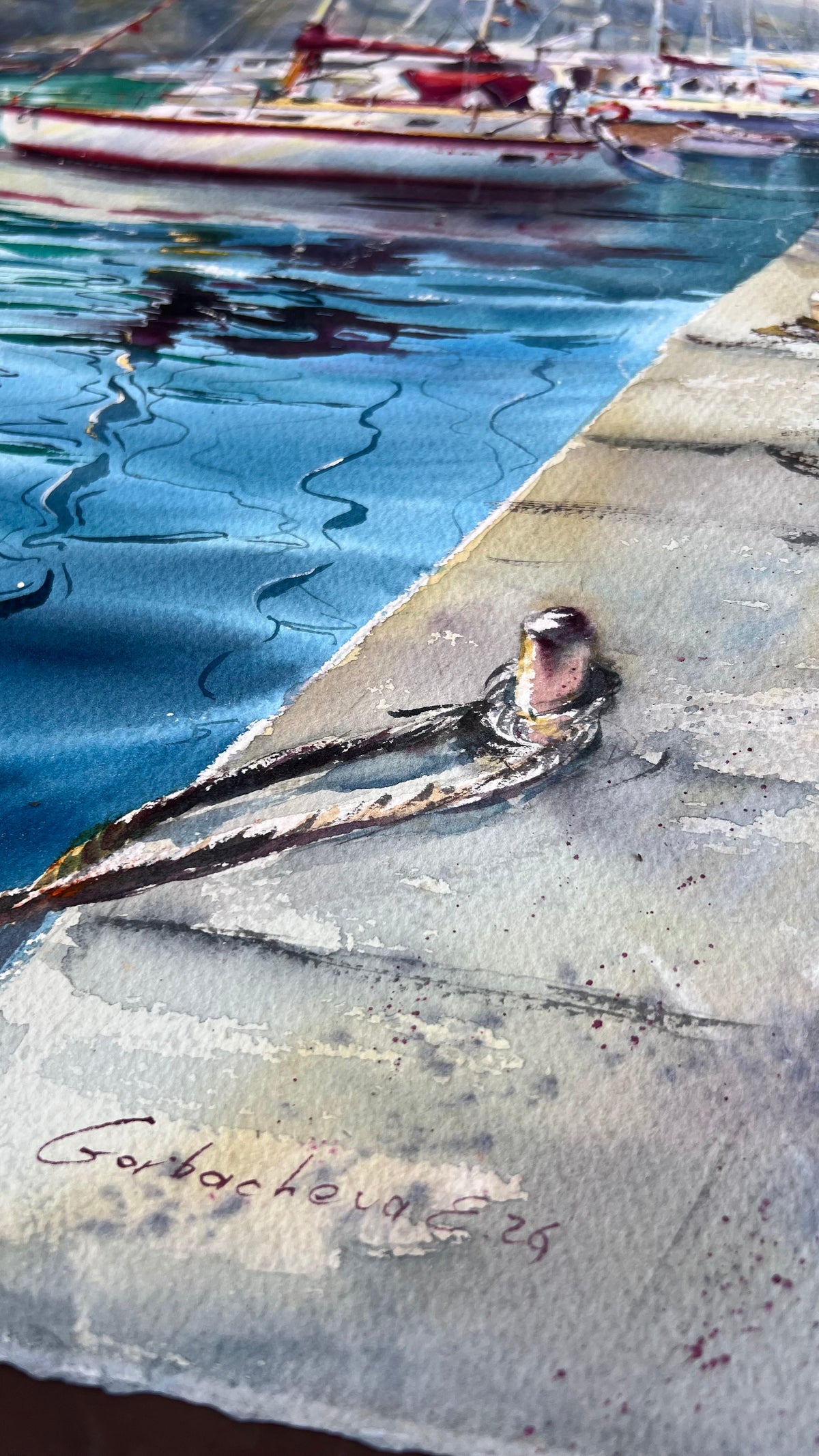 Sailboat Watercolor Painting, Coastal Marina Artwork, Waiting for the Wind #2 15x22 (Copy)