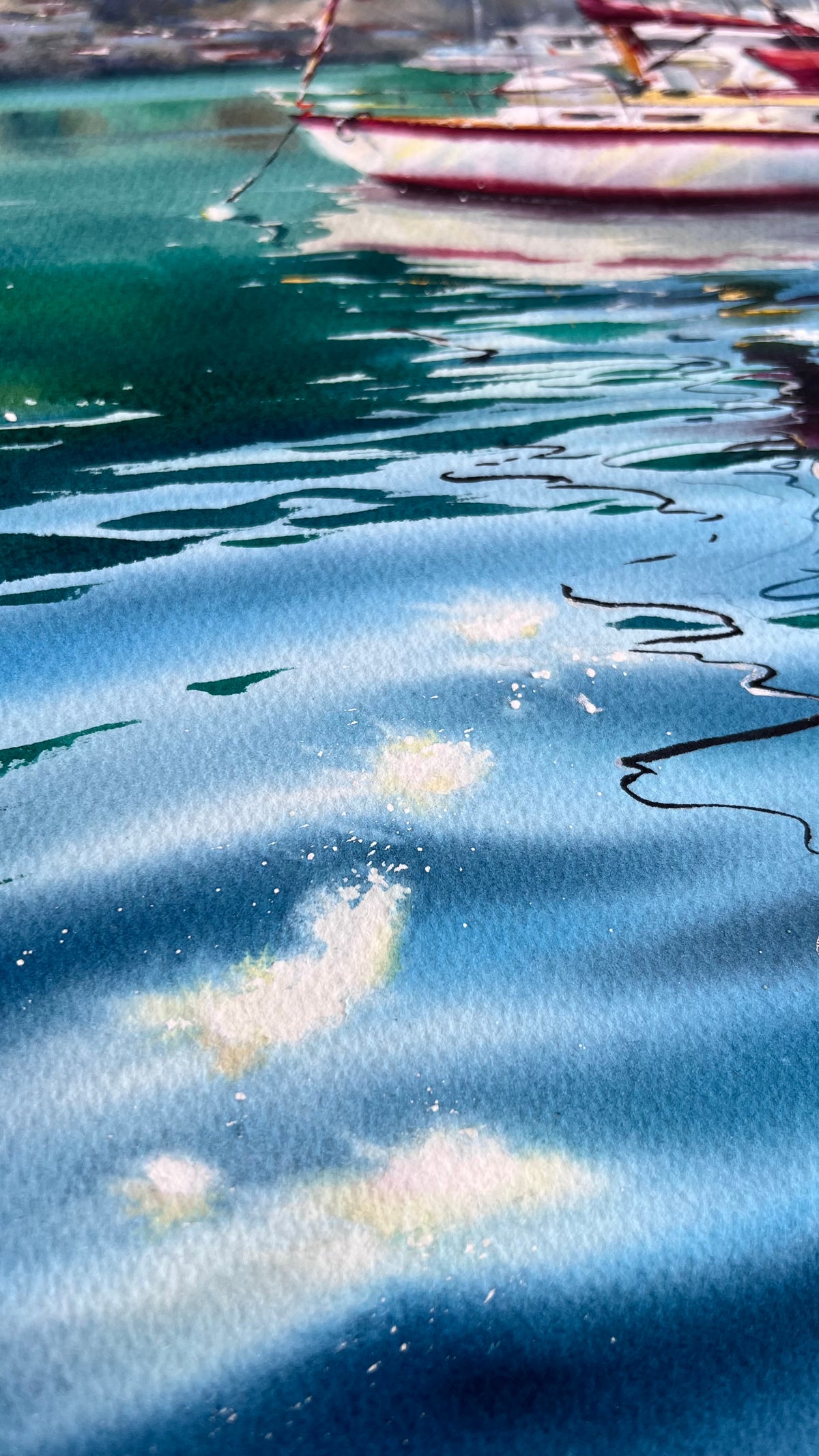 Sailboat Watercolor Painting, Coastal Marina Artwork, Waiting for the Wind #2 15x22 (Copy)