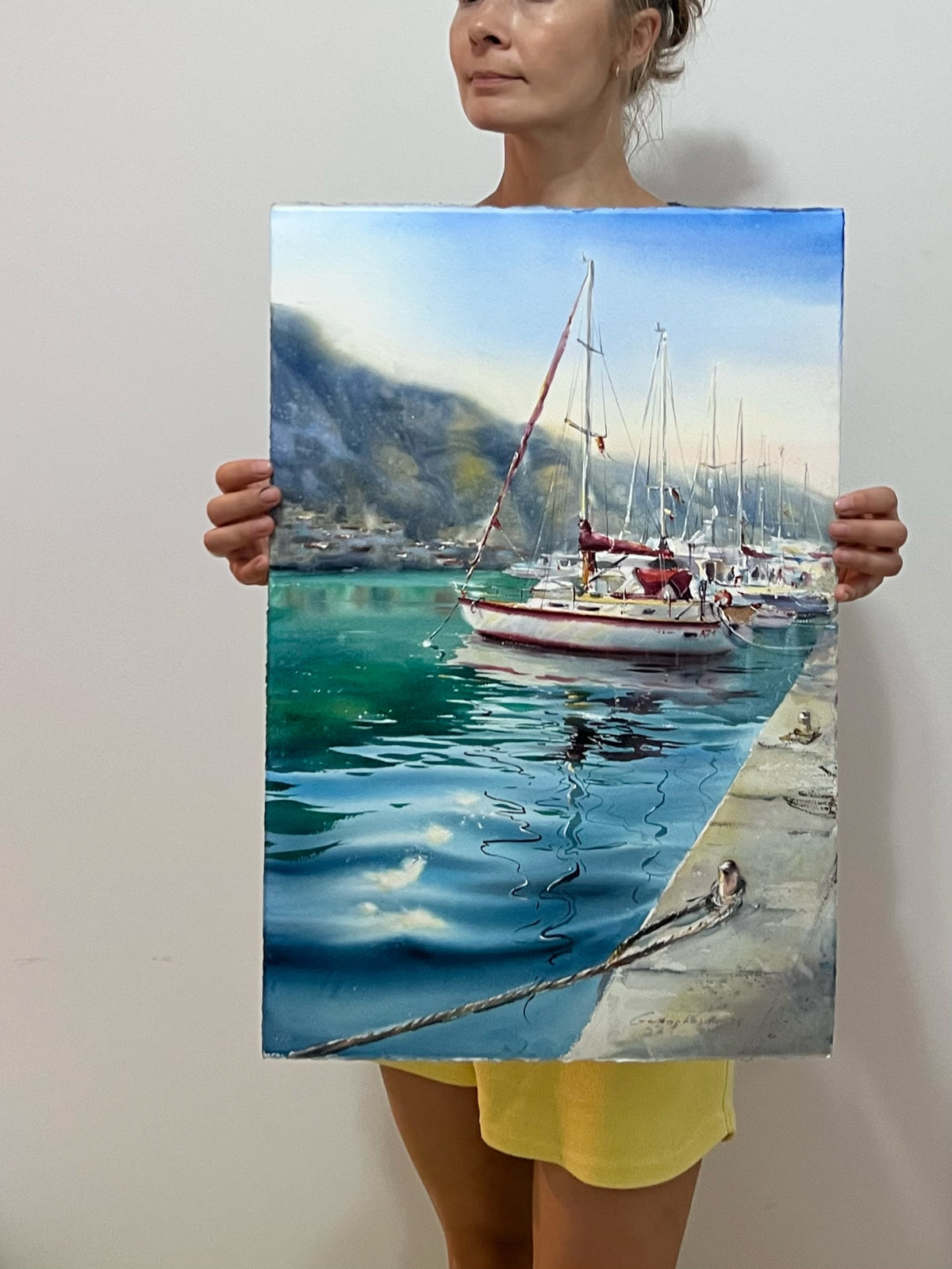 Sailboat Watercolor Painting, Coastal Marina Artwork, Waiting for the Wind #2 15x22 (Copy)