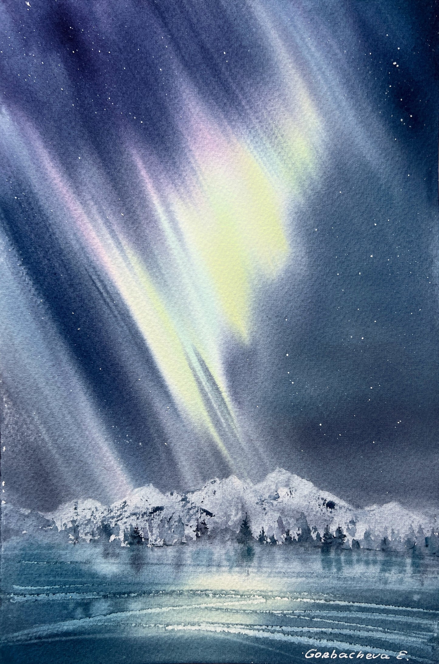 Aurora  Painting Watercolor Original - Northern lights #28