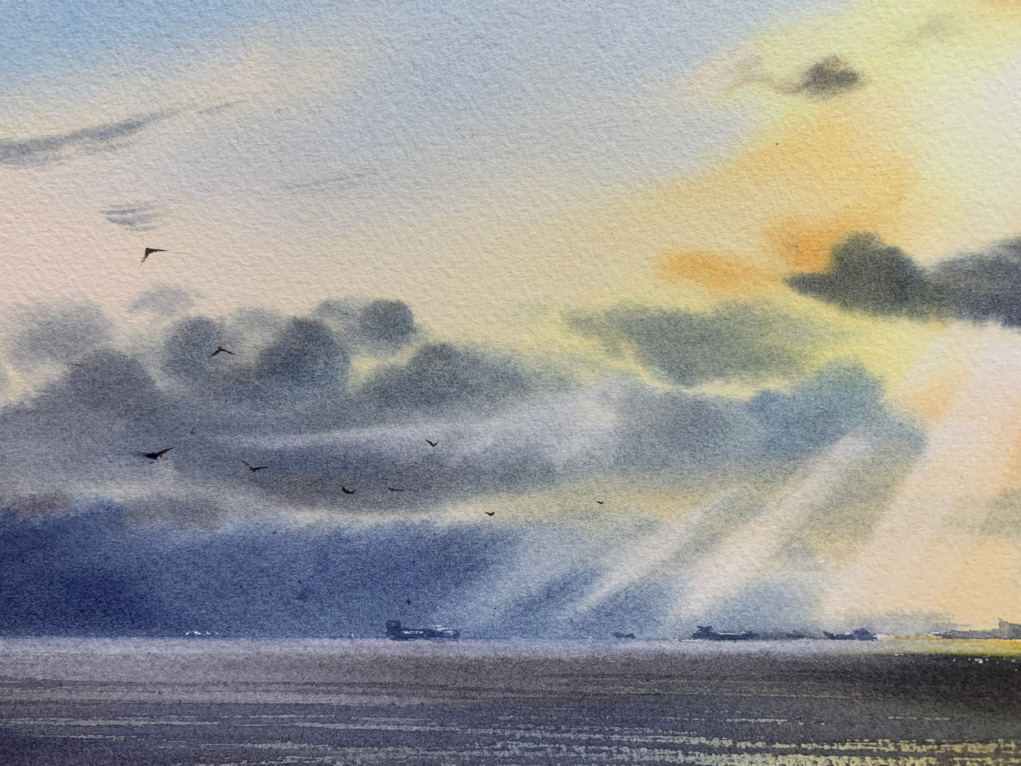 Watercolor Ocean Painting Lighthouse Original Art, Lighthouse in the sun 12x16