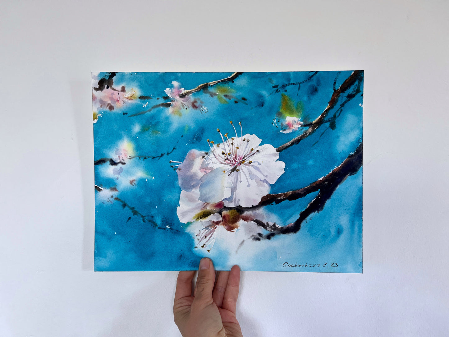 Almond Flower Painting, Watercolouflowers paintingr Original Artwork, Rustic Spring, Blooming Tree, Botanical Art Decor, Wedding Gift