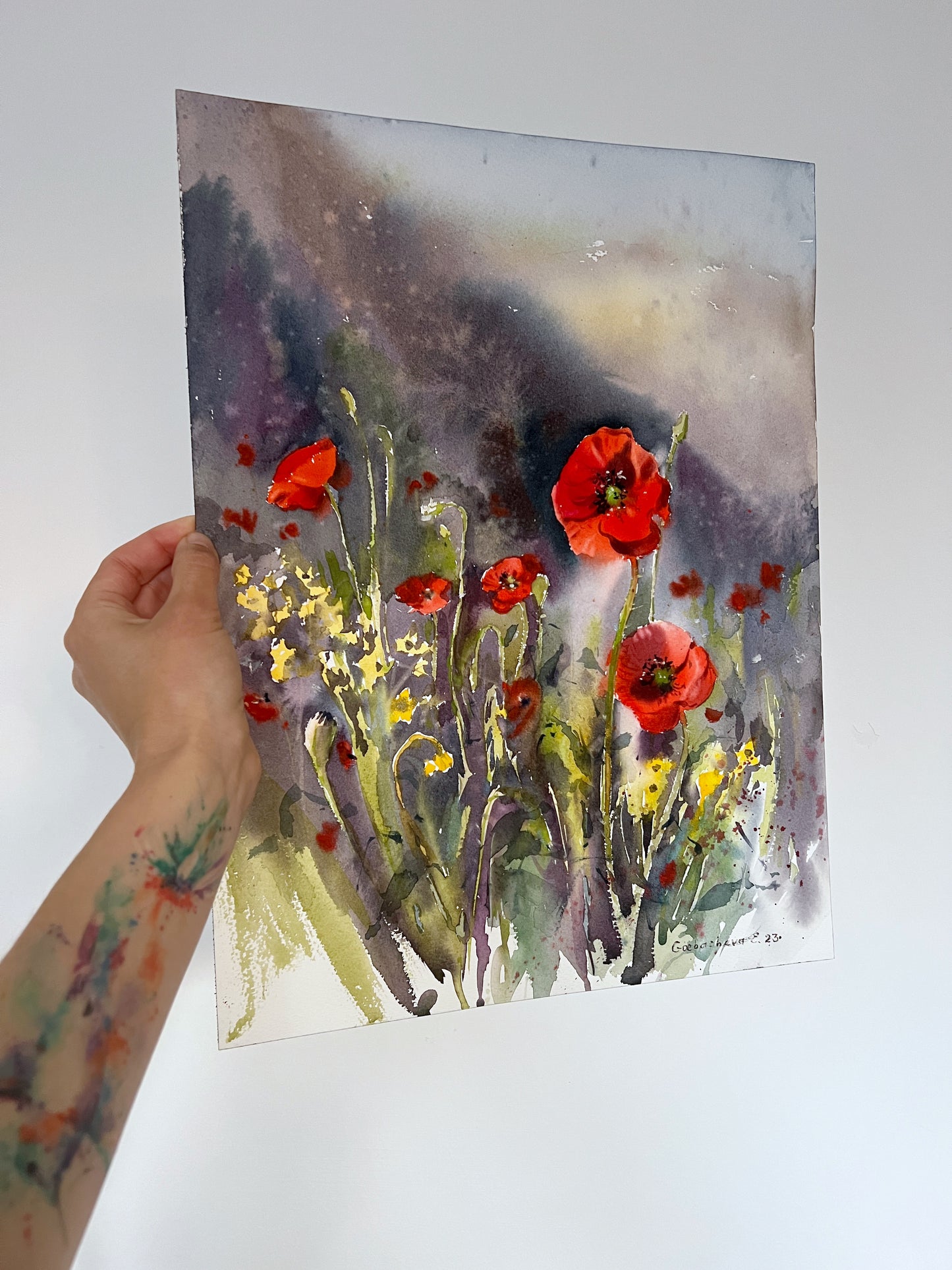 Watercolor Poppies Painting Original, Red Flowers Art, Poppy Field, Landscape Artwork, Kitchen Wall Decor, Gift